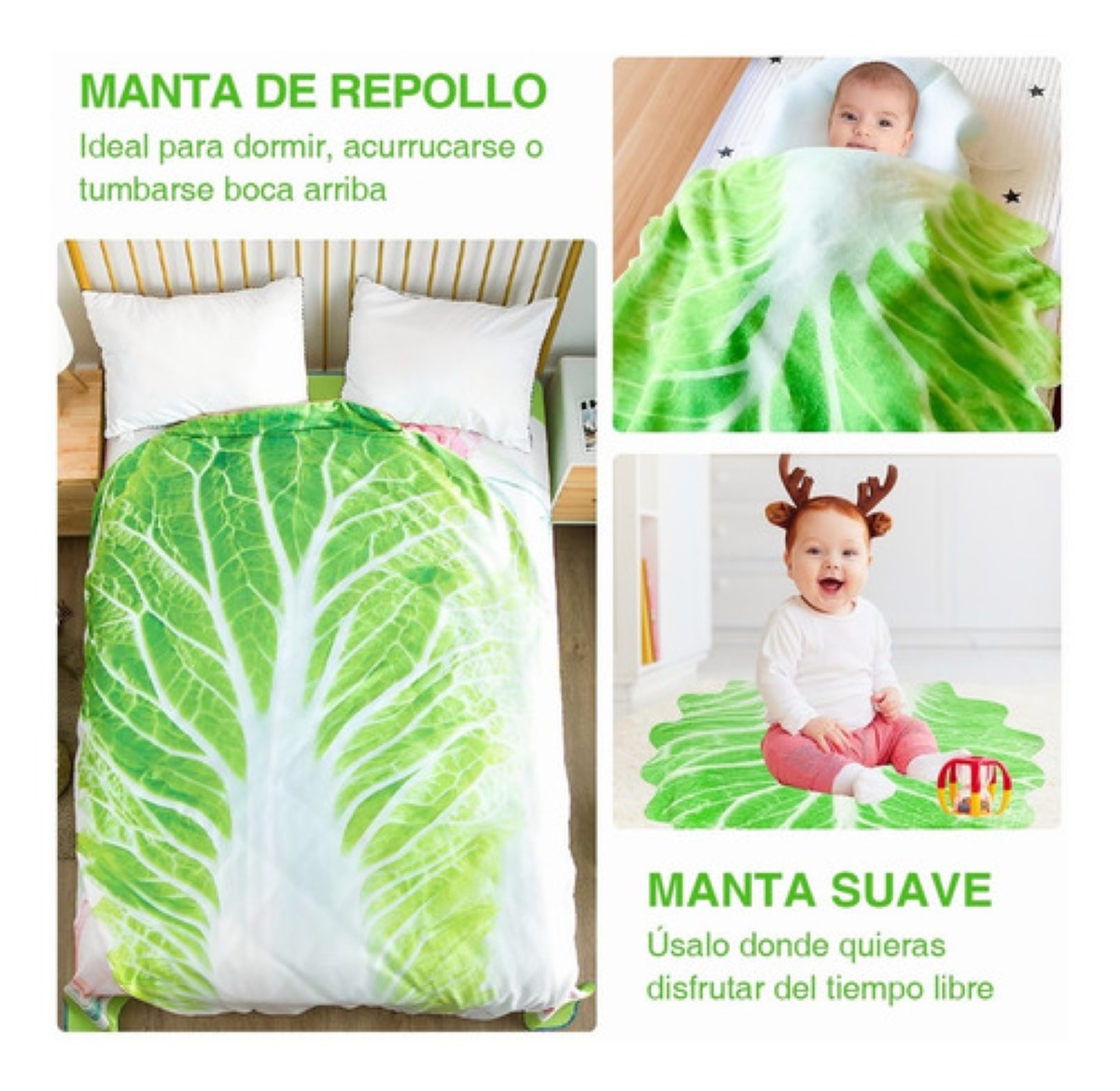 Cobija Repollo De Simulación Suave Alta Calidad 1.5m Verde