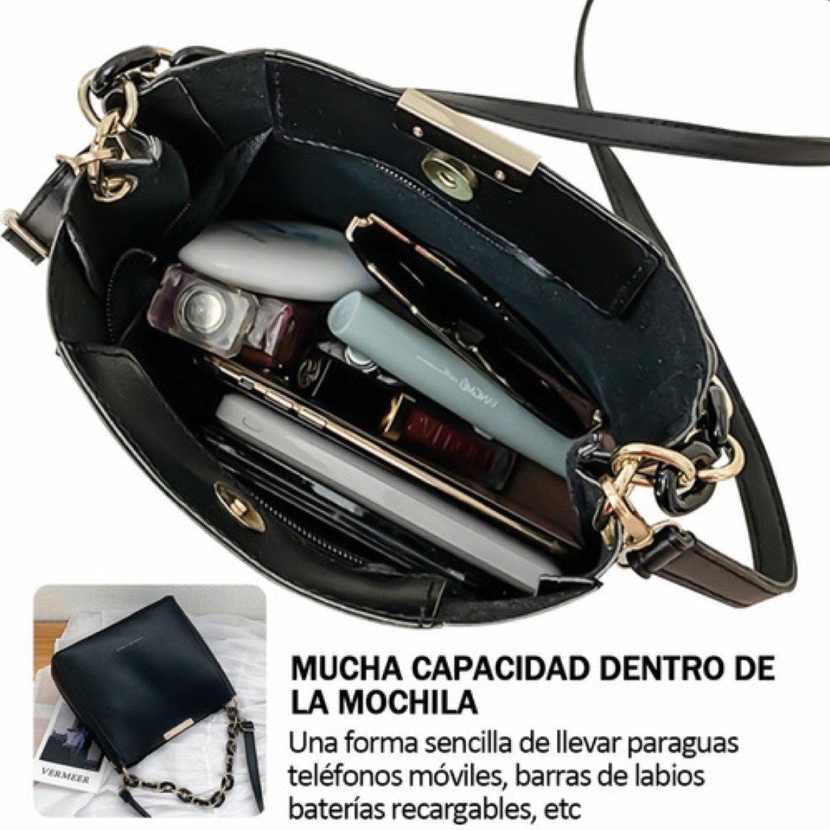 Bolso Mariconera Crossbody Moda Dama Con Cadena Negro