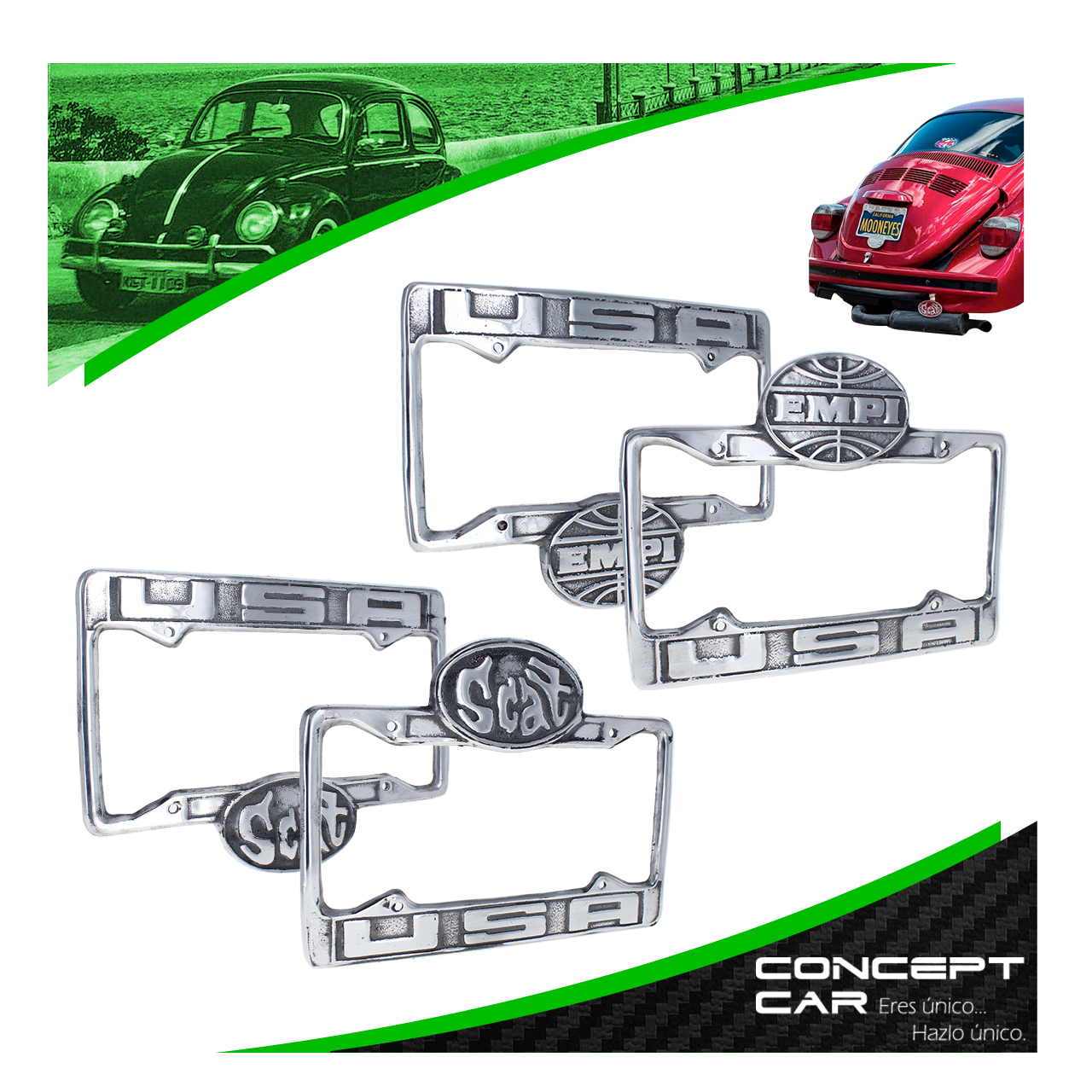 Par Marco Porta Placas Metal Cromado Vw Sedan Vocho Scat Empi