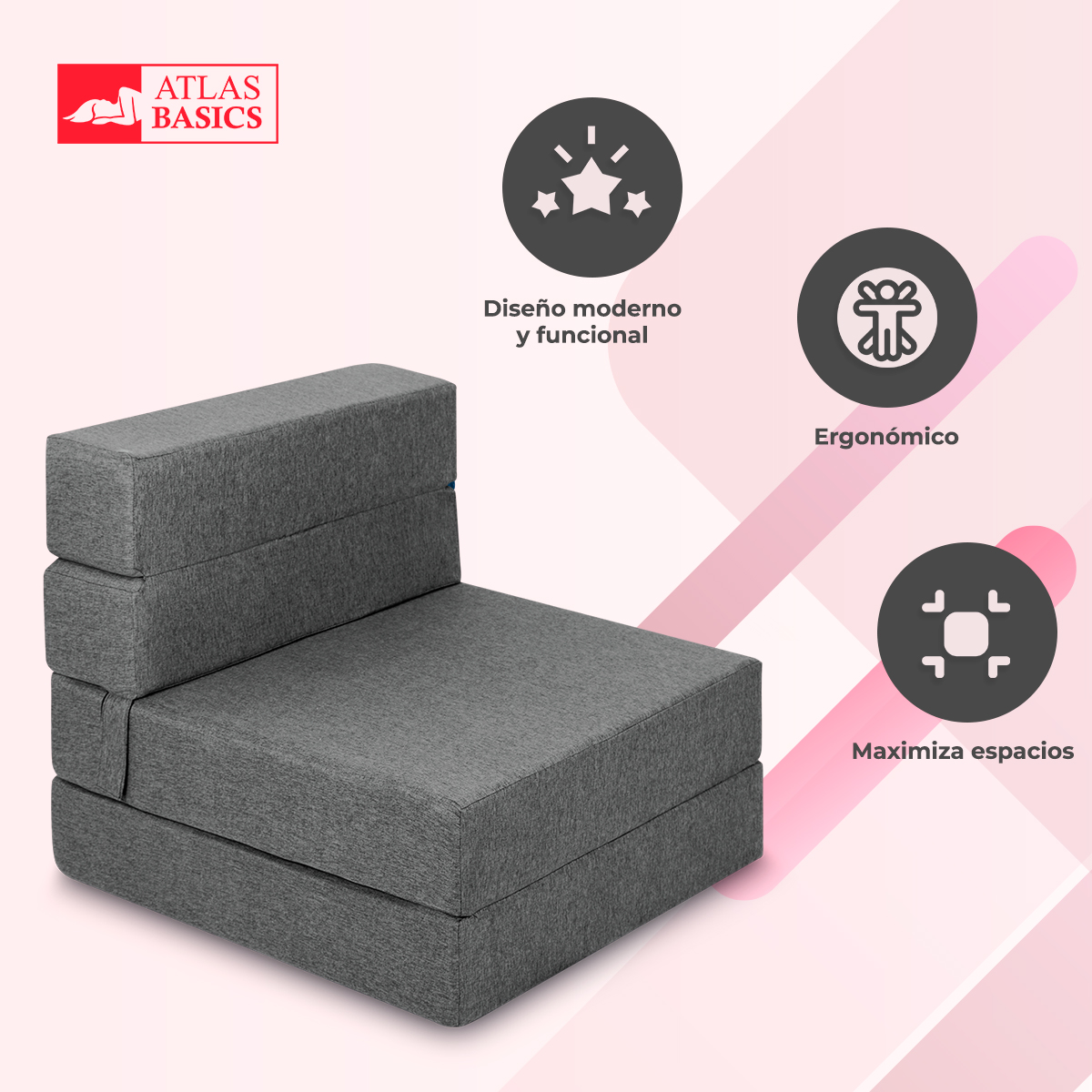 Sofa cama plegable individual color gris claro estilo Puff