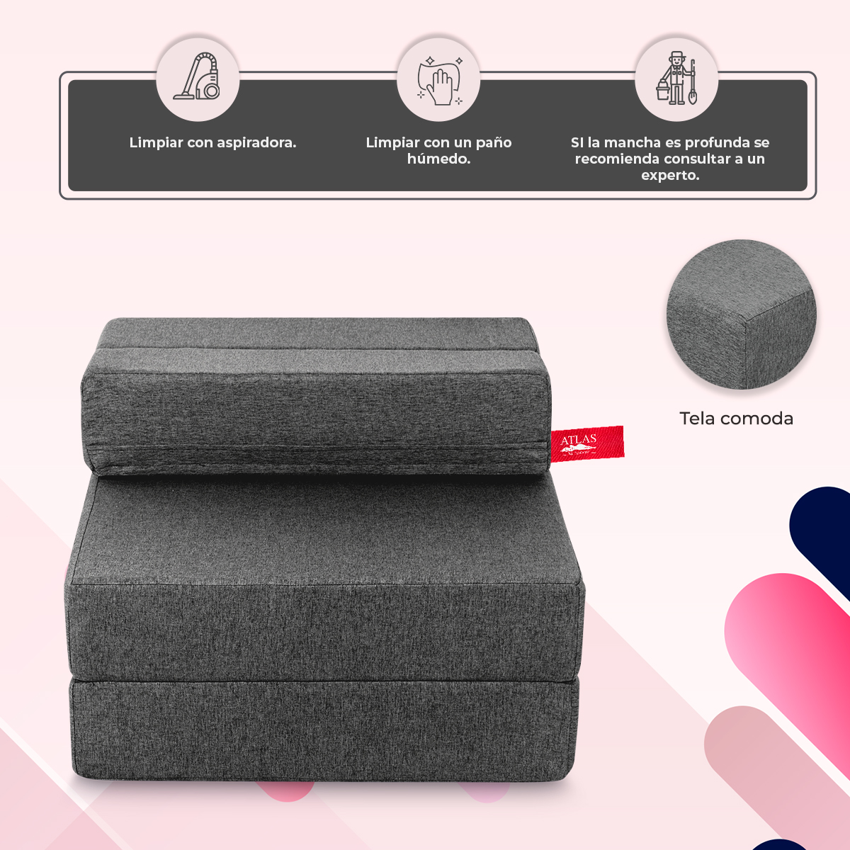 Sofa cama plegable individual color gris claro estilo Puff