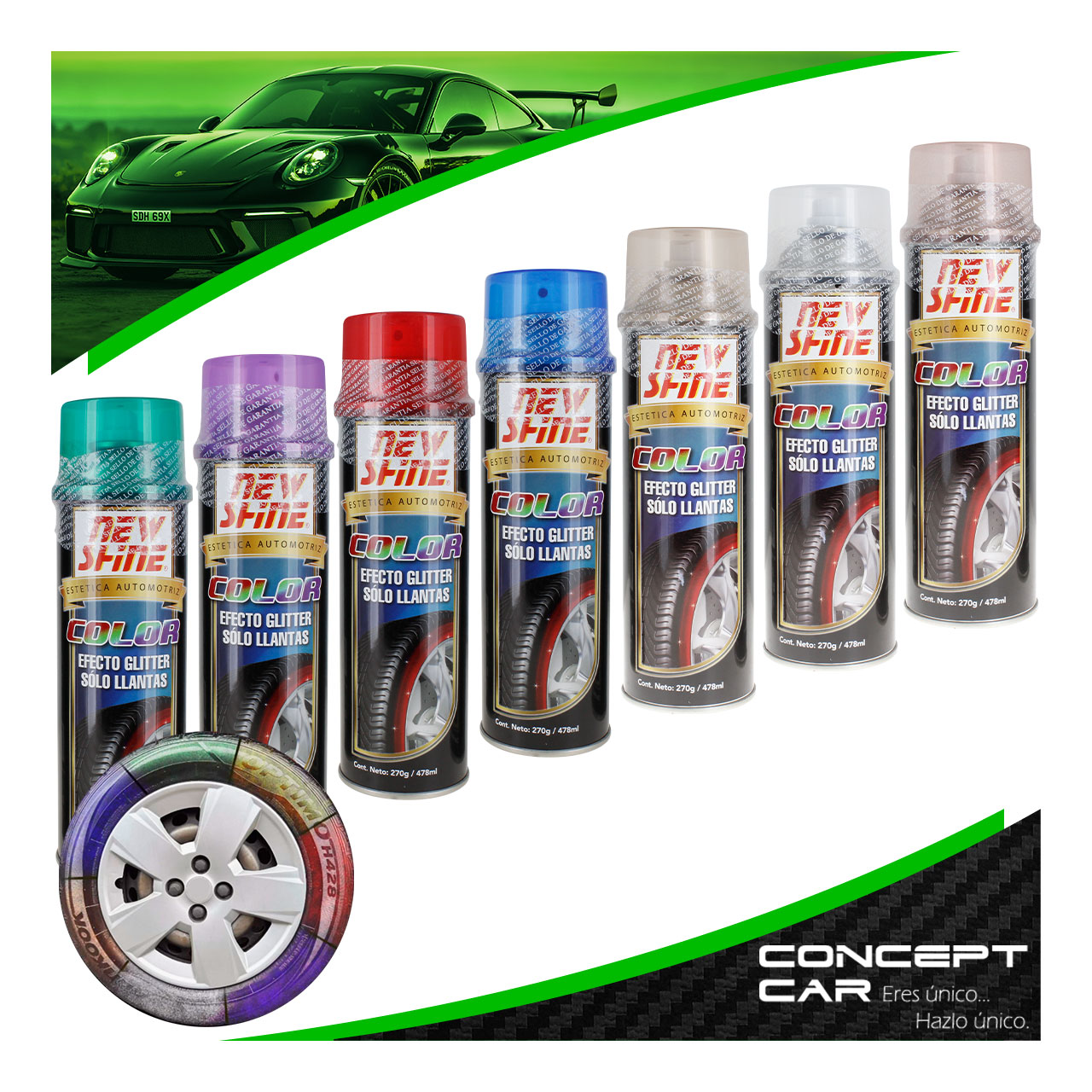 New Shine Abrillantador Efecto Glitter Brillo Colores Llanta