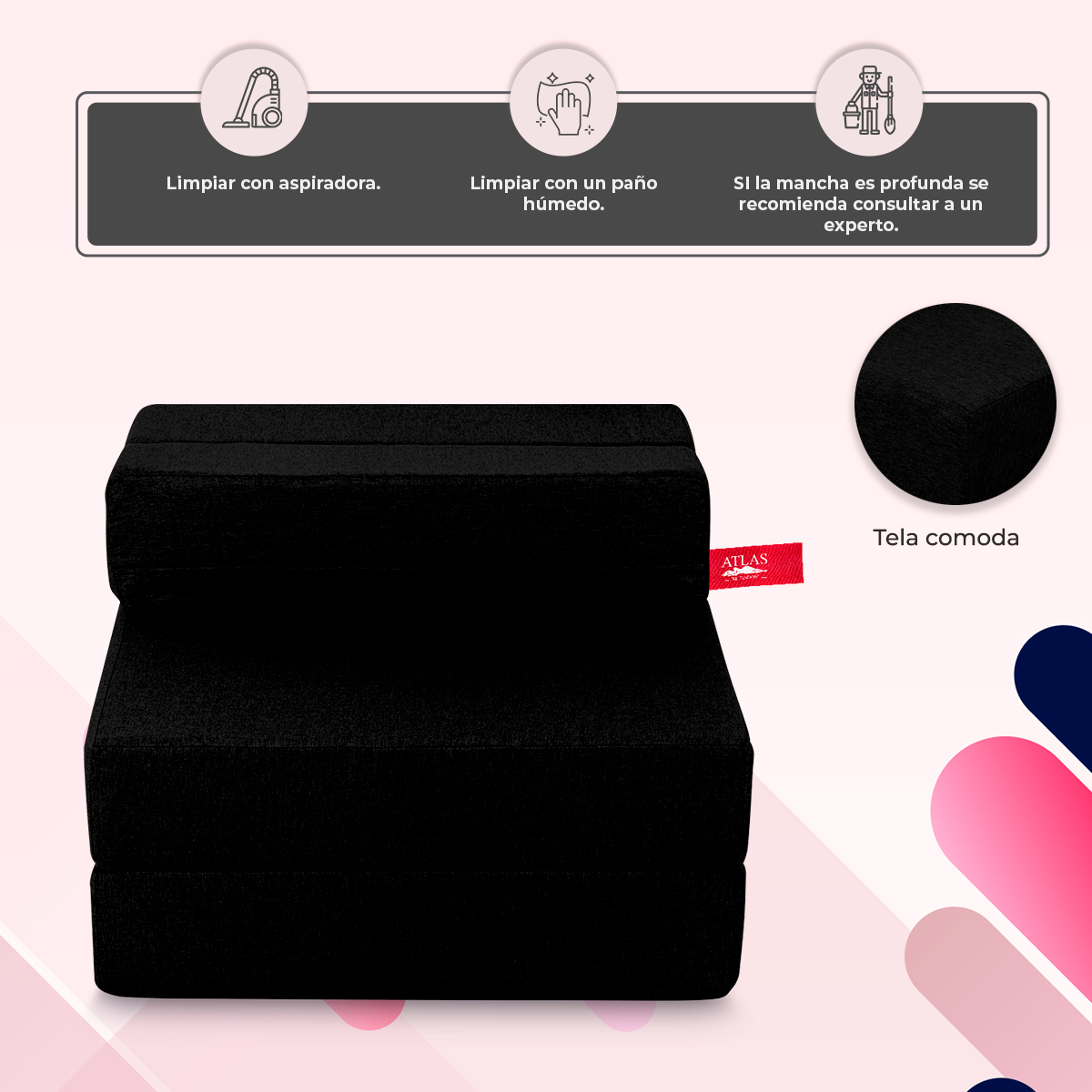 Sofa cama plegable individual color Negro estilo Puff.