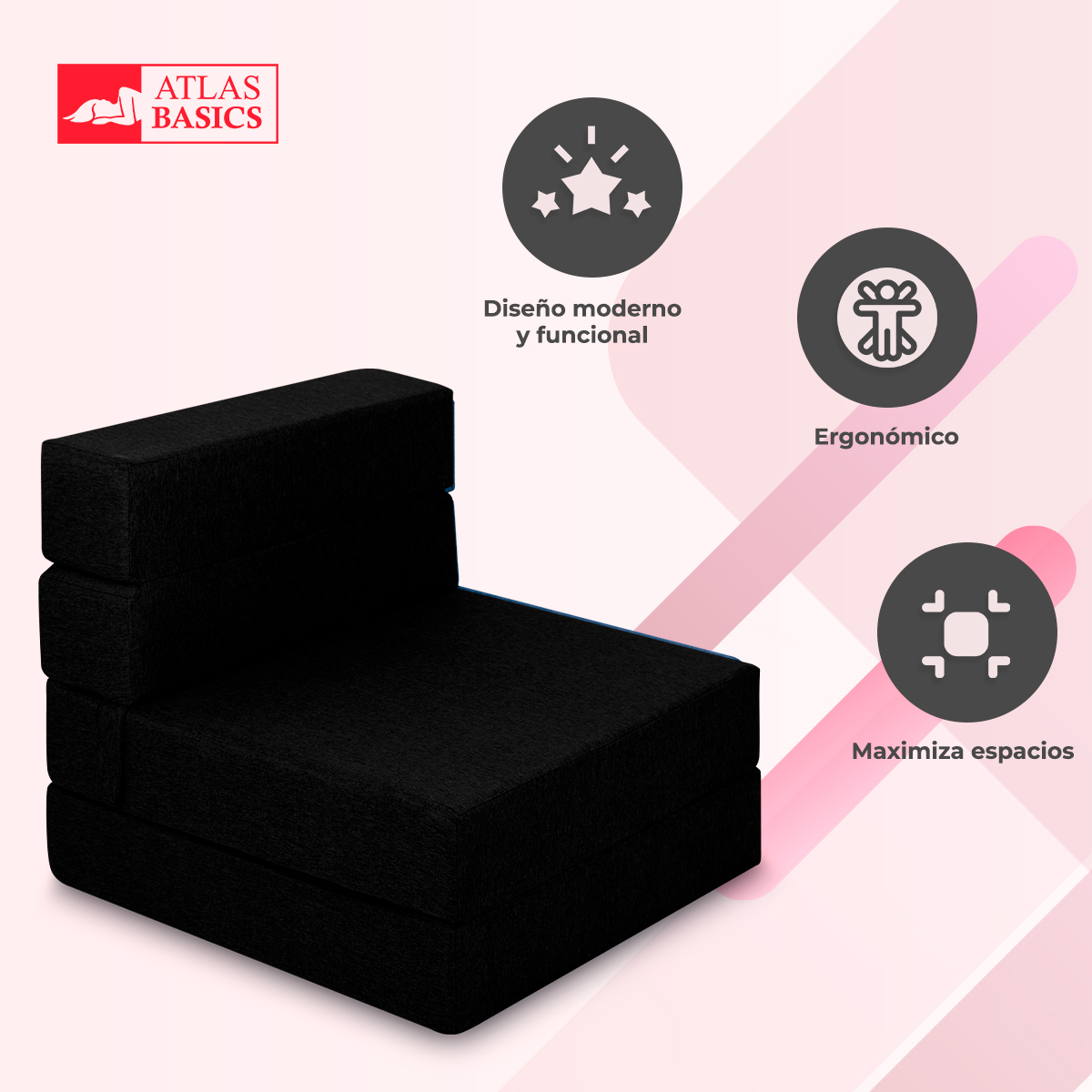 Sofa cama plegable individual color Negro estilo Puff.