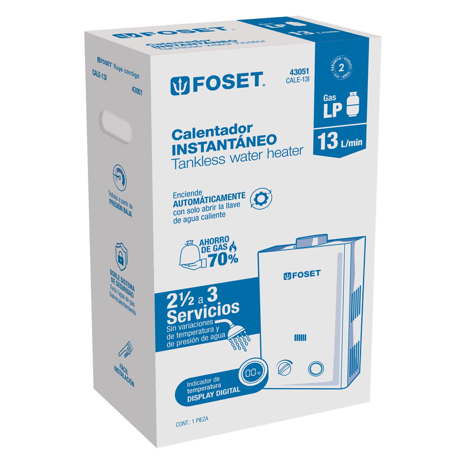 CALENTADOR DE PASO INSTANTÁNEO 13 L 3 SERVICIOS GAS L.P. FOSET