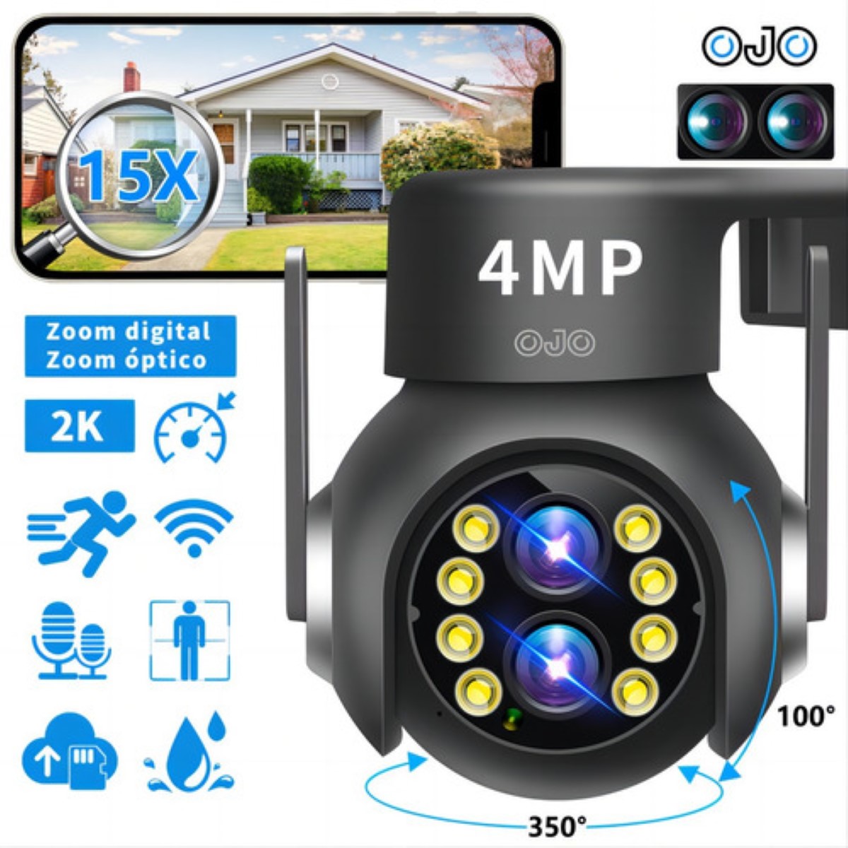 Cámara Seguridad Wifi 4mp Dual Lente Zoom Óptico 15x Negro