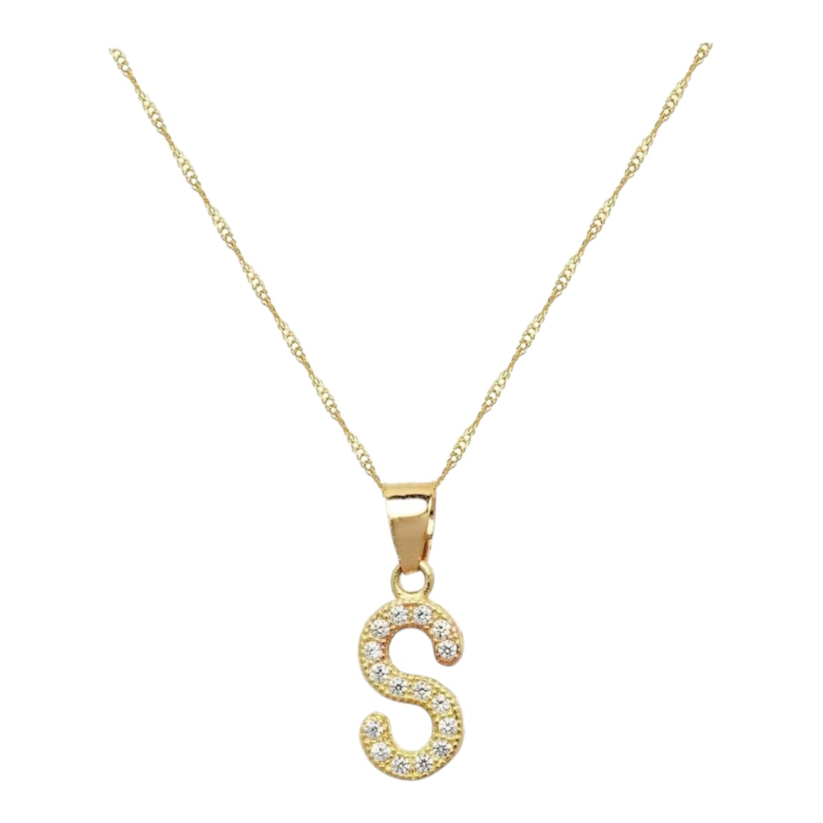 Juego Collar Letra S + Aretes Zirconias Oro 10 K. + Regalo.