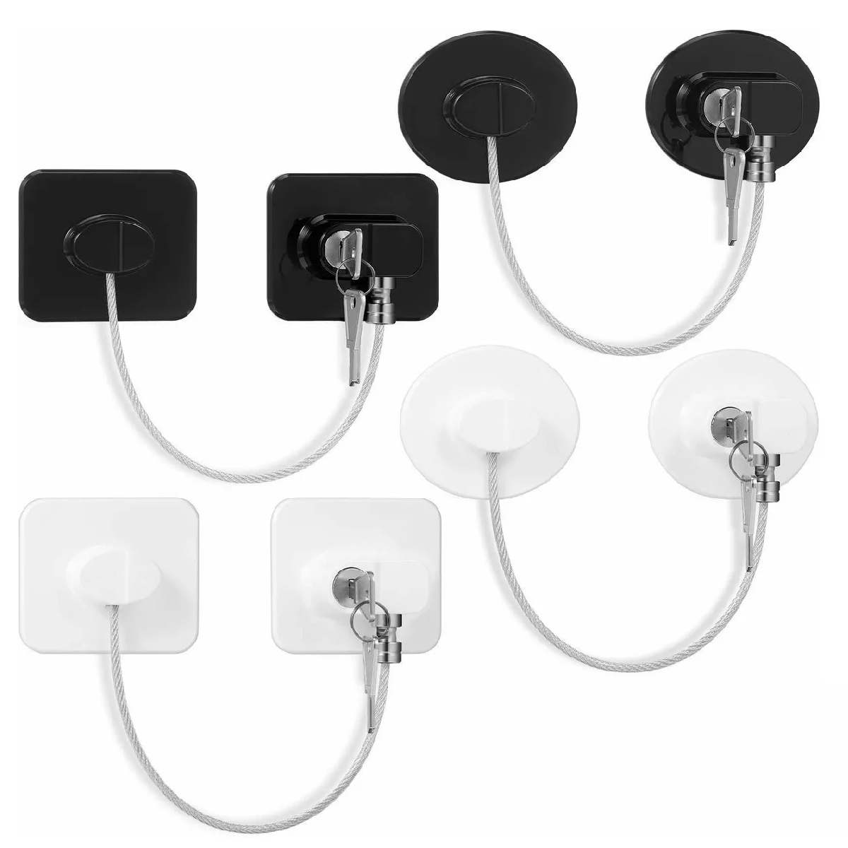Set Traba De Seguridad Con Llave Para Refrigeradora, 4 Piezas Blanco y Negro