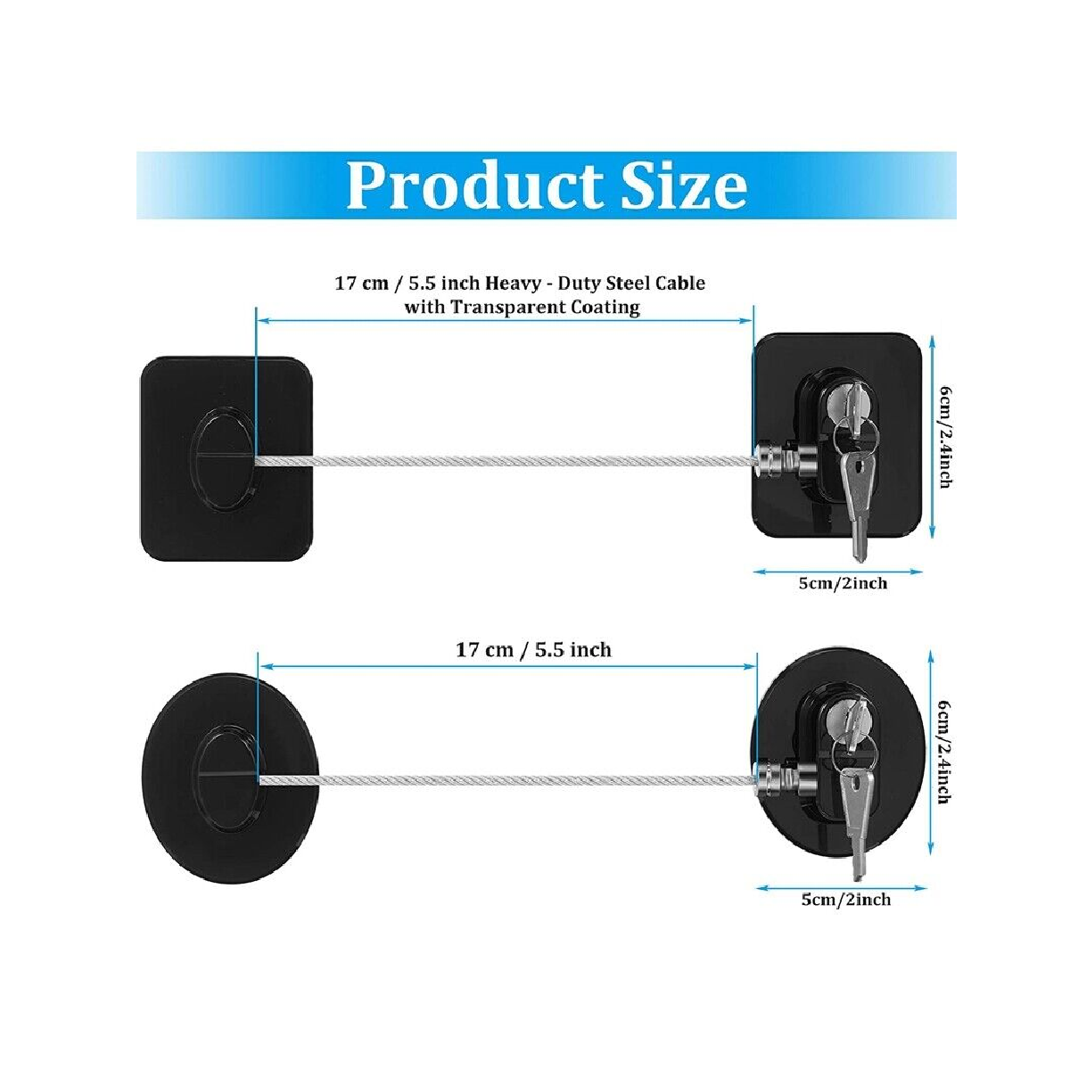 Set Traba De Seguridad Con Llave Para Refrigeradora, 4 Piezas Blanco y Negro