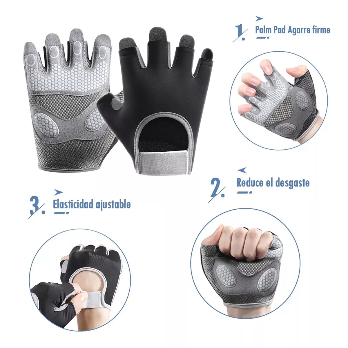 Guantes Gym Deporte Gimnasio Mujer Hombre Crossfit Negro L