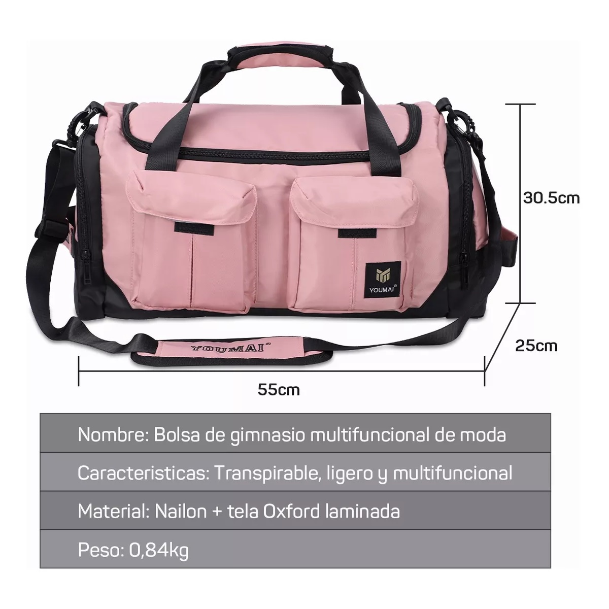 Maleta Deportiva Bolsa Gym Viaje Mochila Moda Fitness Bag Rosa