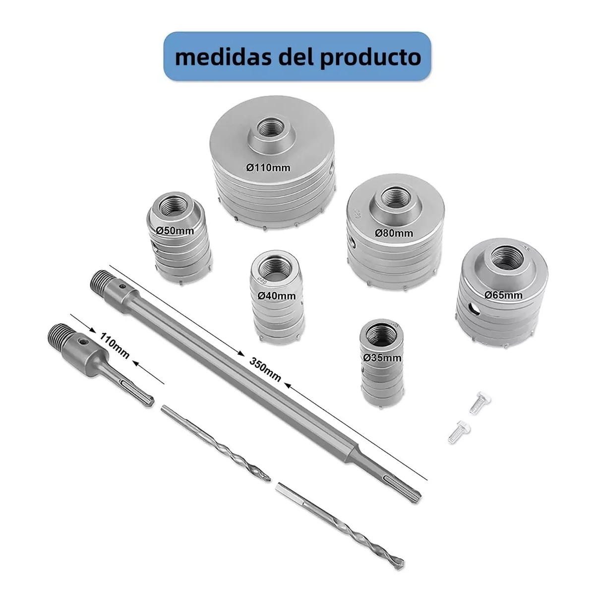 Kit 8 Brocas Sierras Copa Sds Plus 35-110mm De Concreto Pasamuro