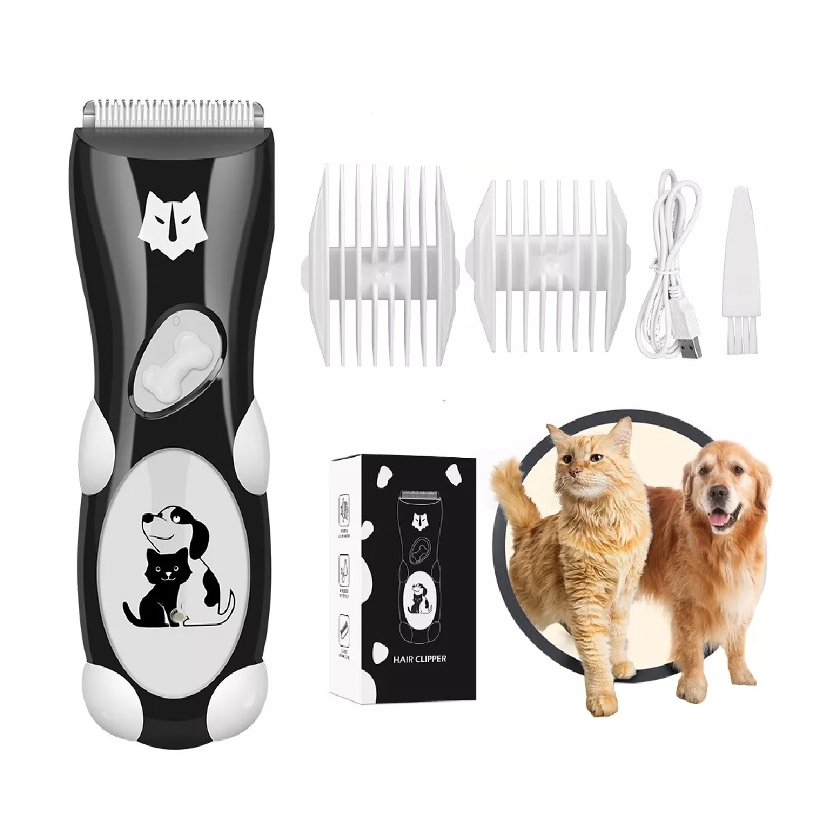 Rasuradora Para Perro Máquina Cortadora Gato Mascota Negro c/Blanco