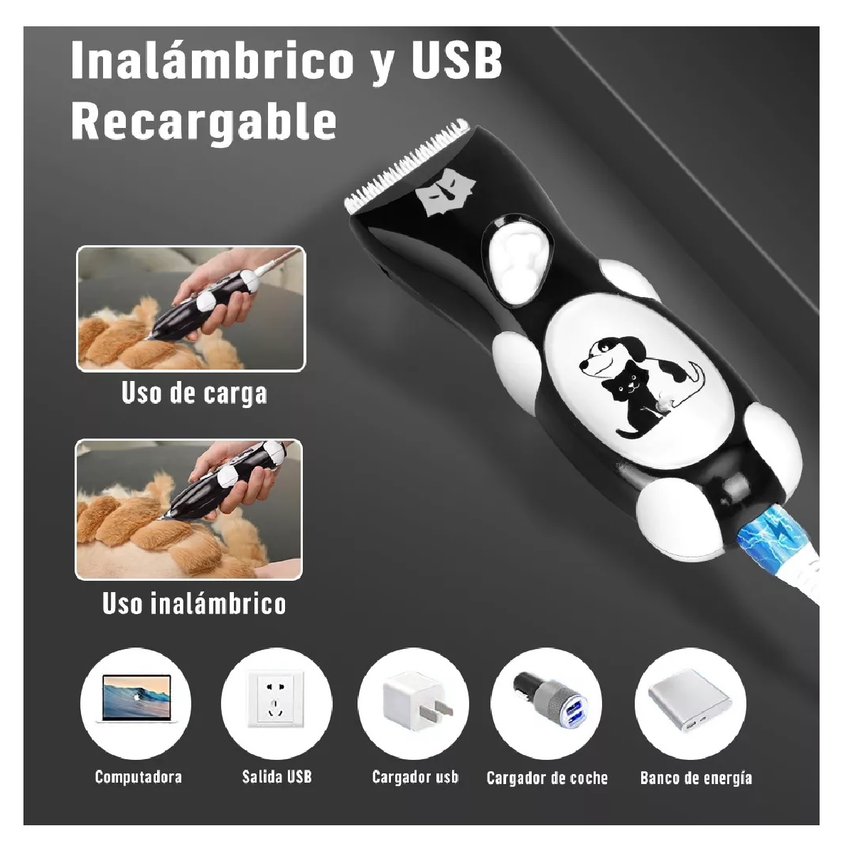 Rasuradora Para Perro Máquina Cortadora Gato Mascota Negro c/Blanco