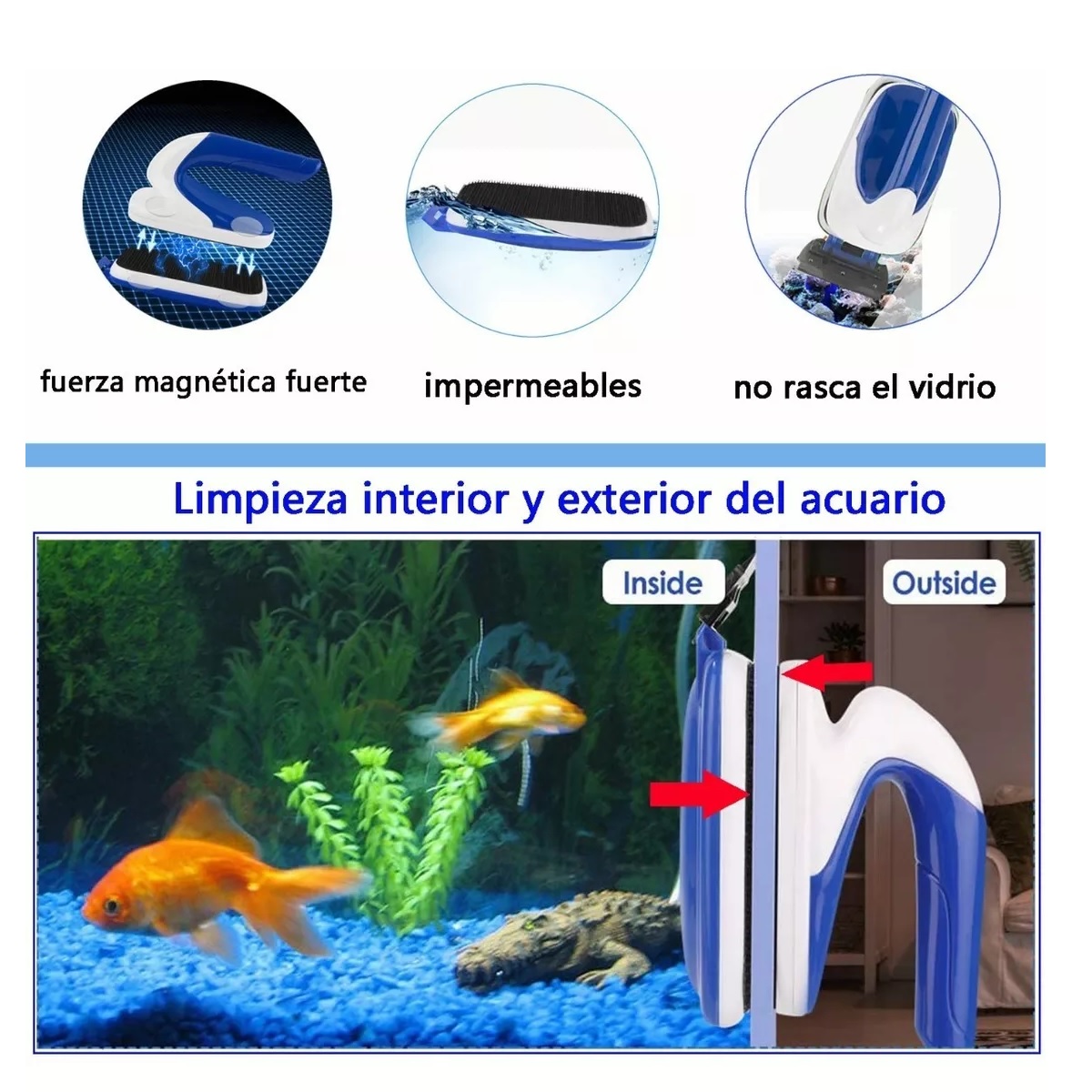 Limpiador Magnético Imán Acuario Pecera Cepillo Con Rascador