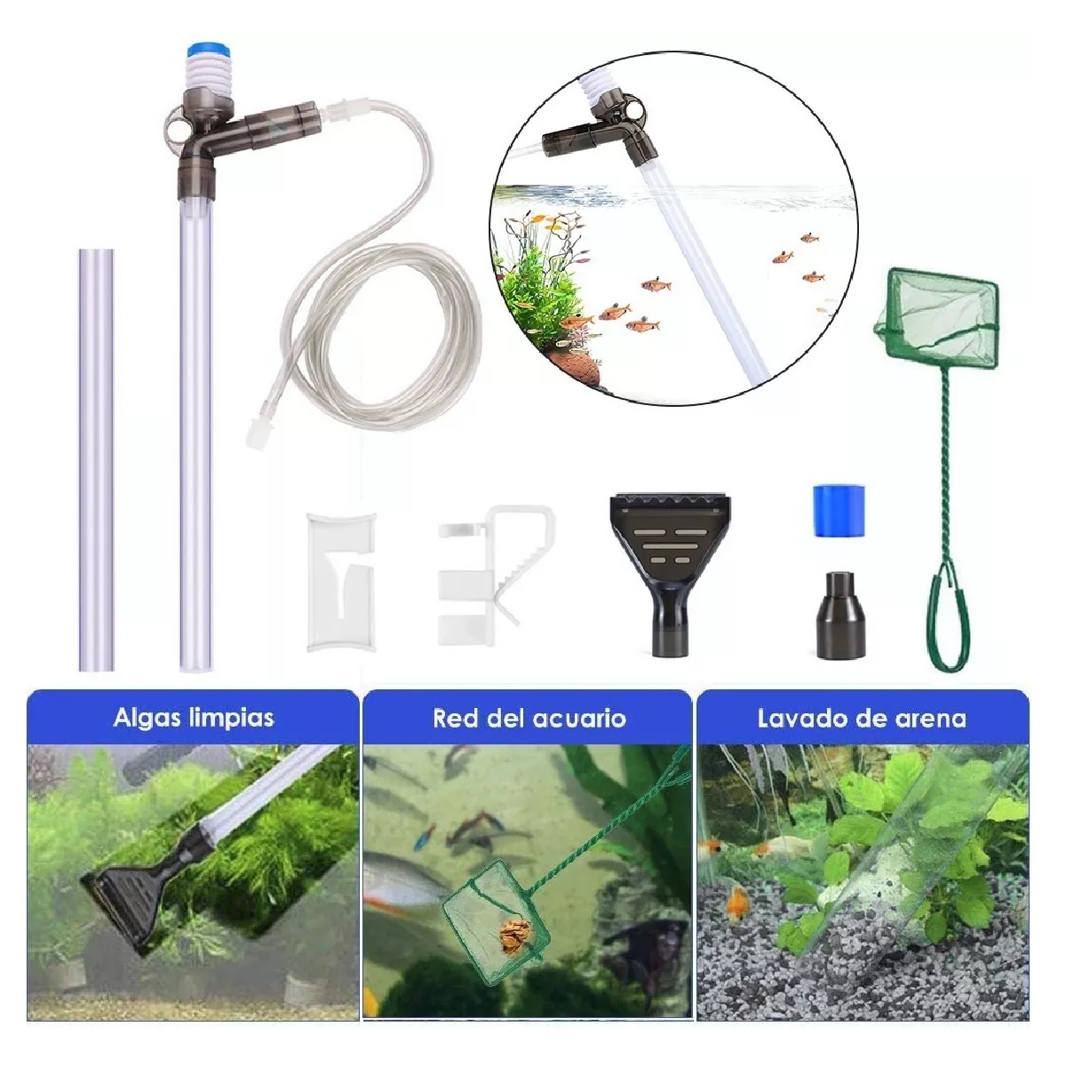 Kit De 9 En 1 Sifon Manual Para Acuarios Pecera Lava Grava