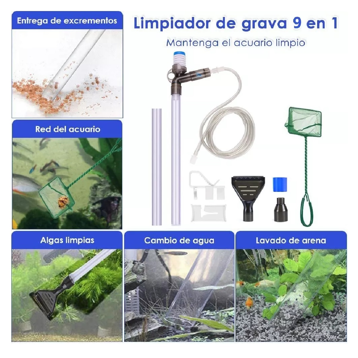  Kit De 9 En 1 Sifon Manual Para Acuarios Pecera Lava Grava