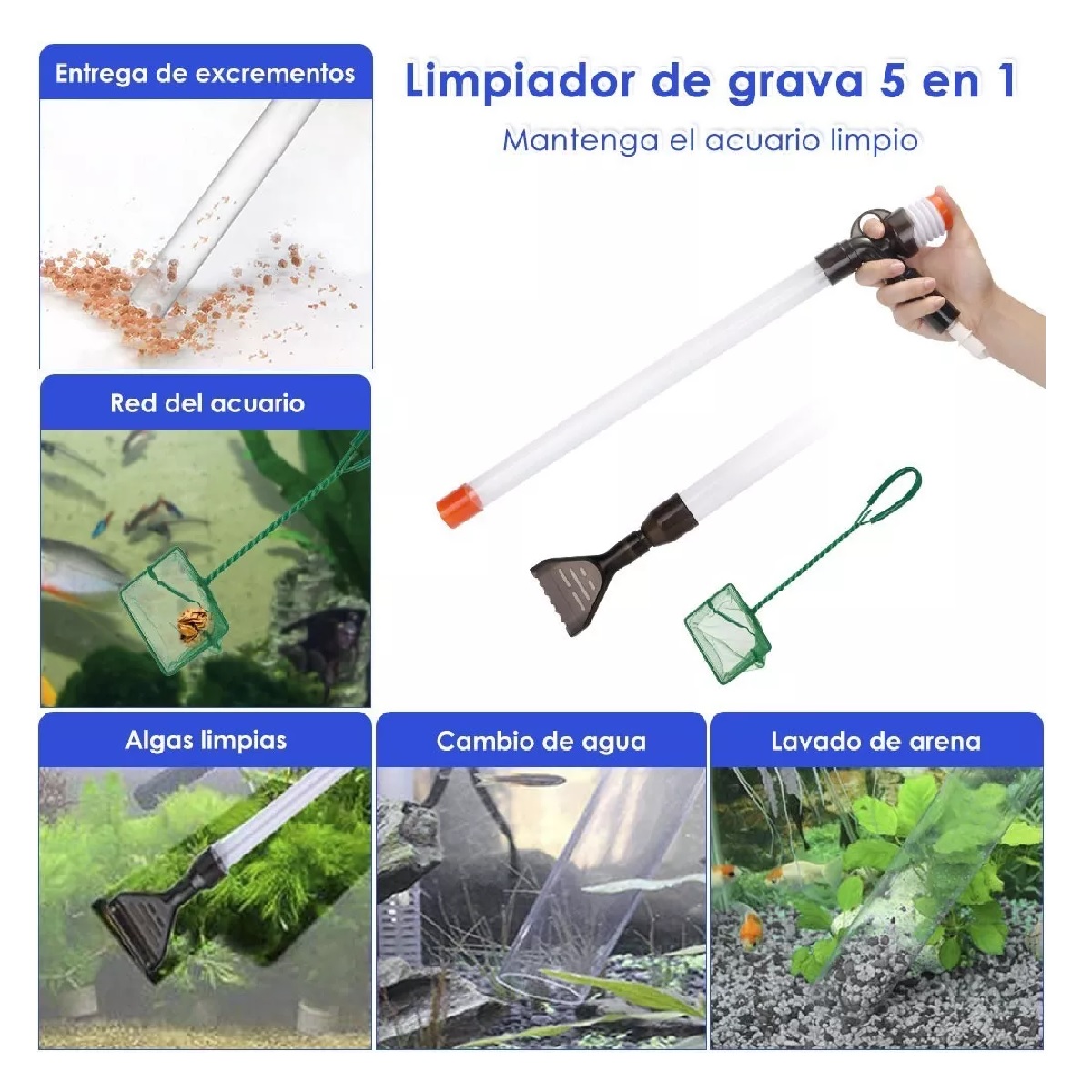 Kit De 9 En 1 Sifon Manual Para Acuarios Pecera Lava Grava 
