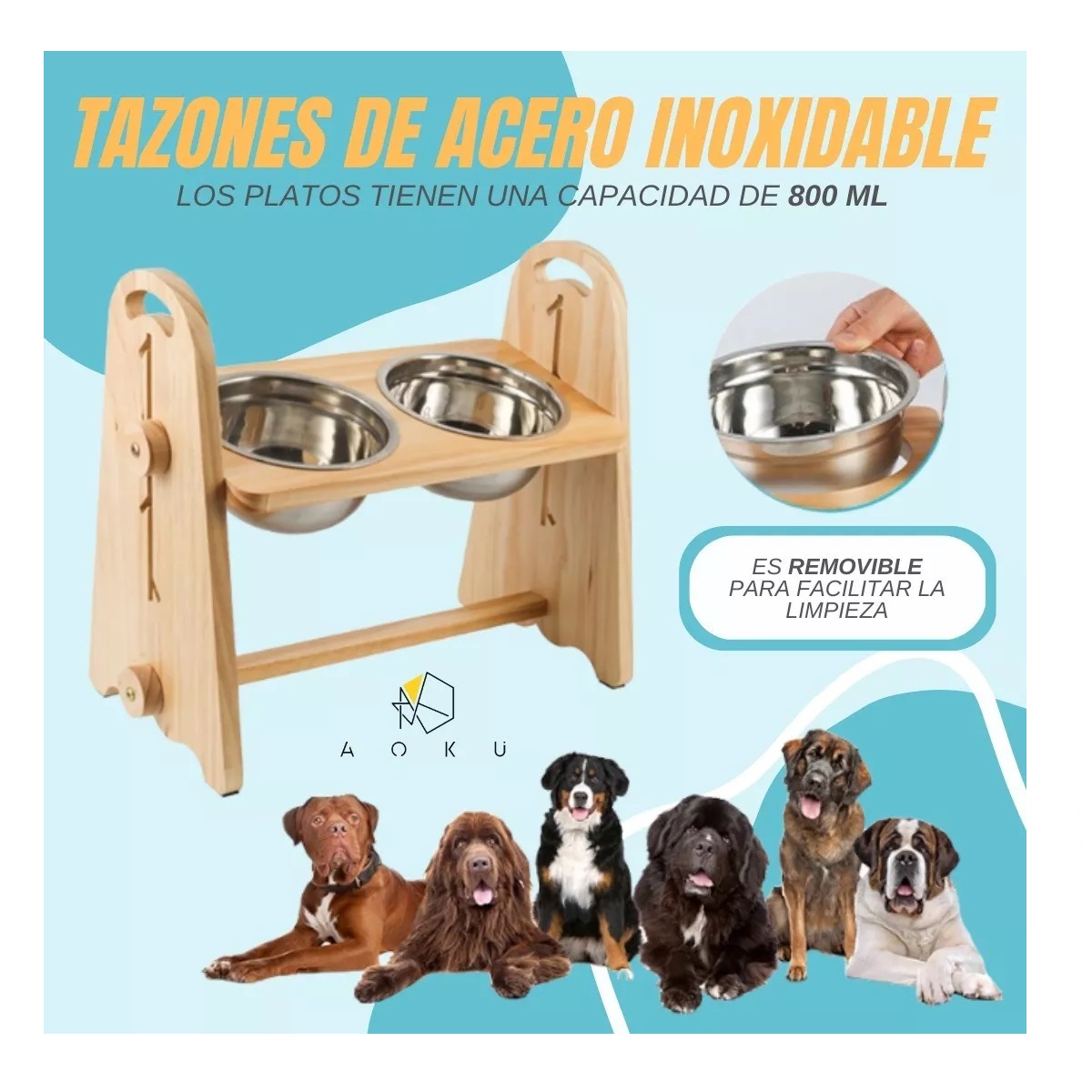 Plato Doble Para Mascota Con Altura Variable Antiderrapante