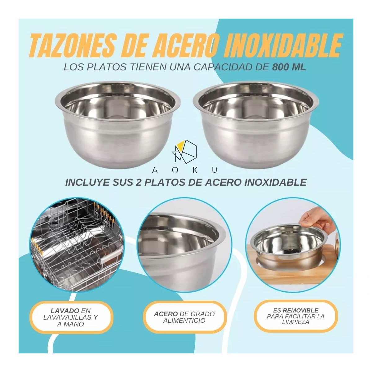 Plato Doble Para Mascota Con Altura Variable Antiderrapante