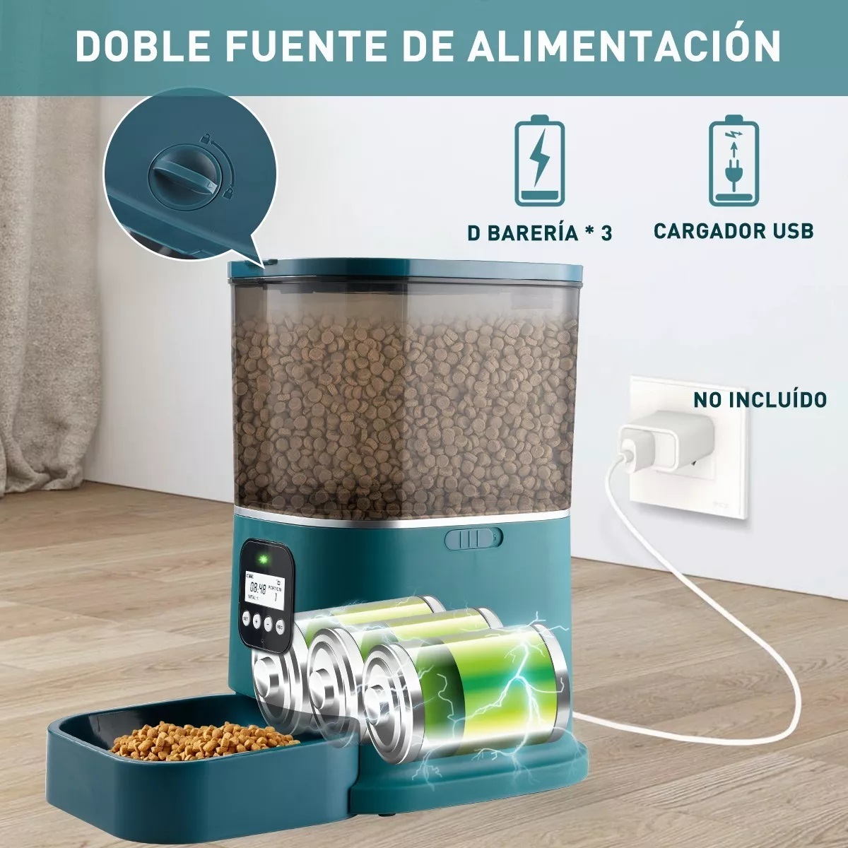 Comedero Automático Perros Y Gatos Dispensador De Comida, 5l