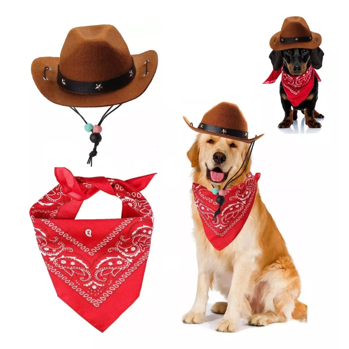 Disfraz Mascota Gato Y Perro Sombrero De Vaquero Y Bandana 