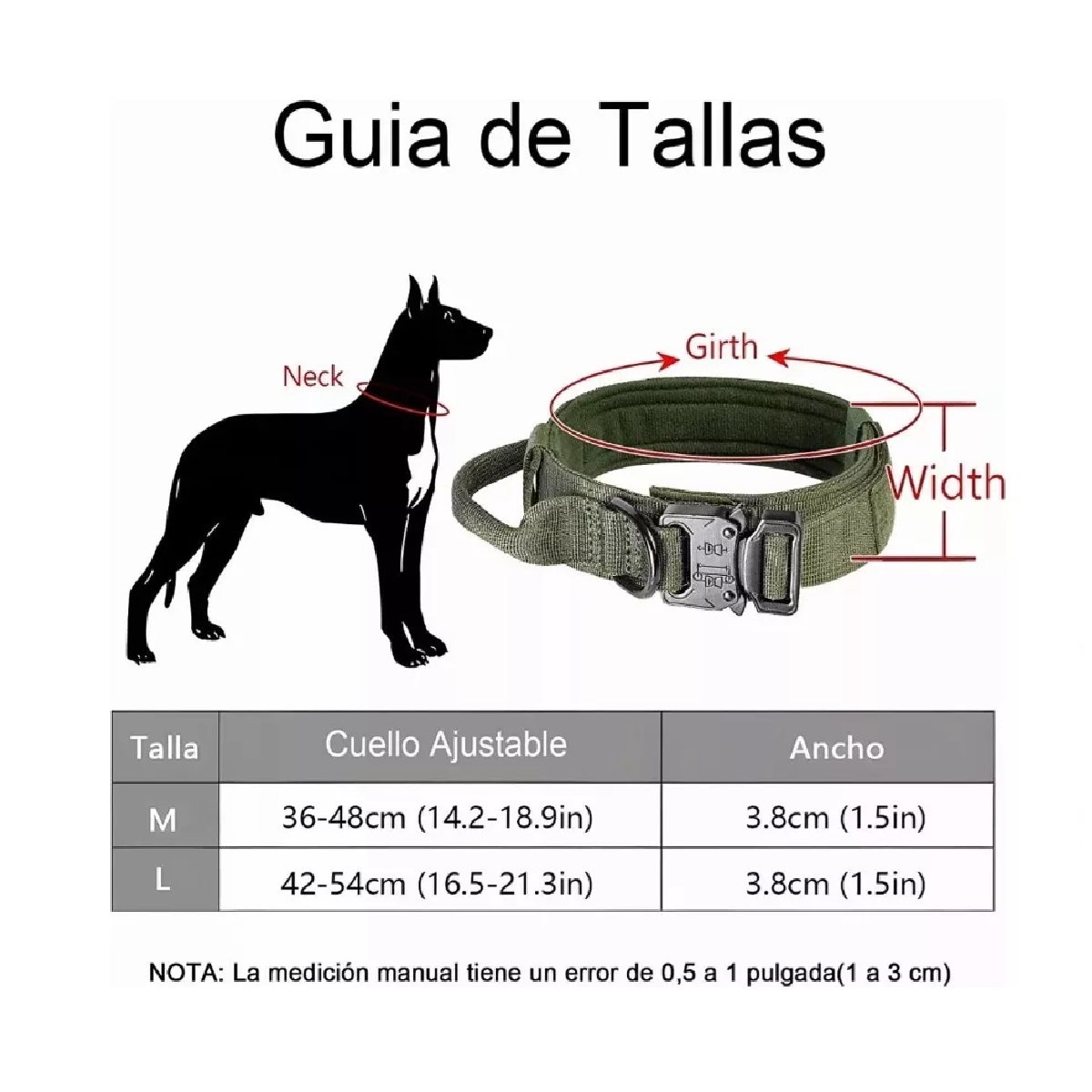 Collar Táctico Para Perro Con Hebilla De Metal Resistente Verde Militar L