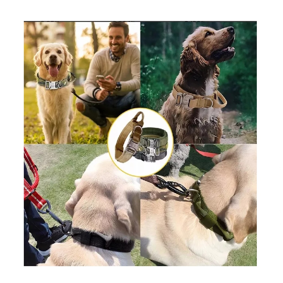 Collar Táctico Para Perro Con Hebilla De Metal Resistente Verde Militar L