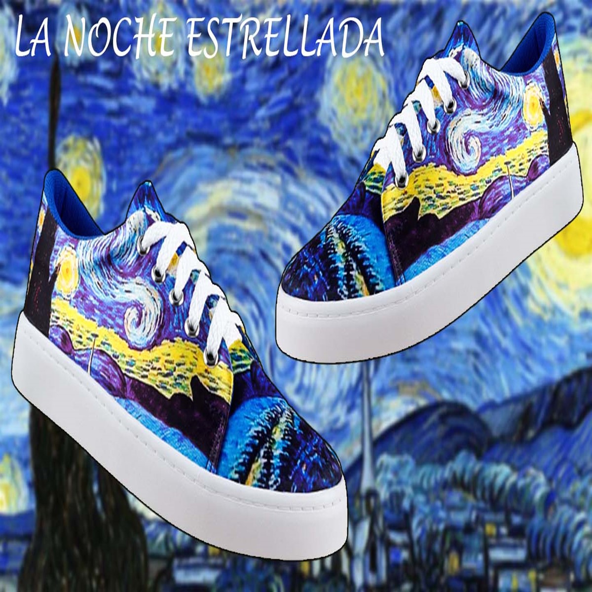 Tenis Noche Estrellada Van Gogh Arte Moda Juvenil 429-2-ANE.