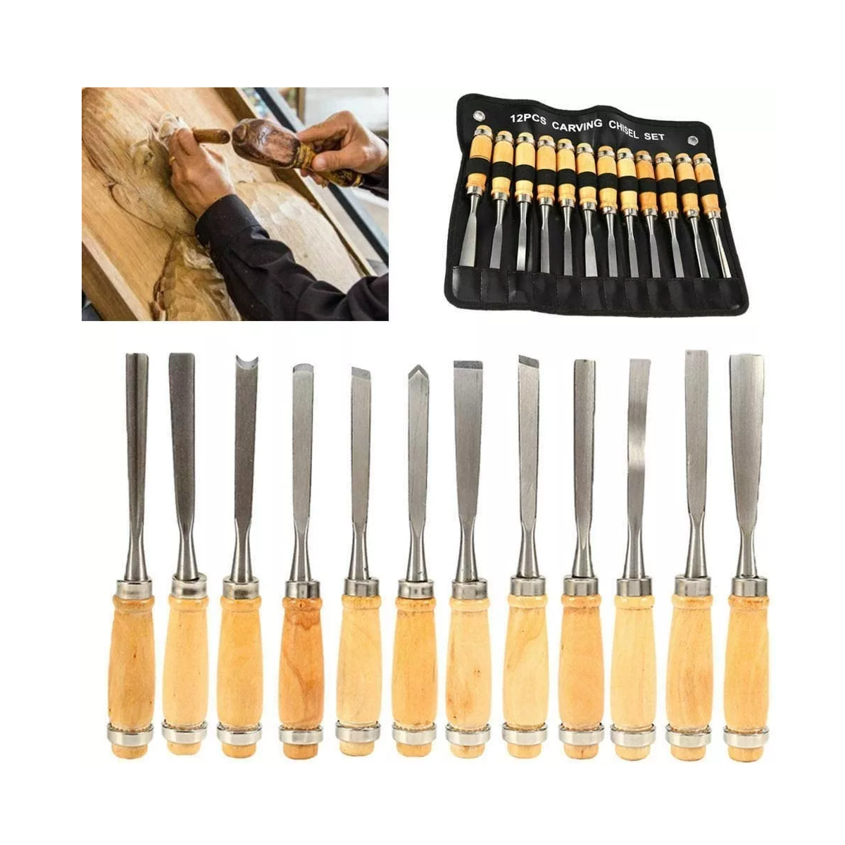 Juego Cincel Formon Madera Gubia Carpintero Tallado 12pzs