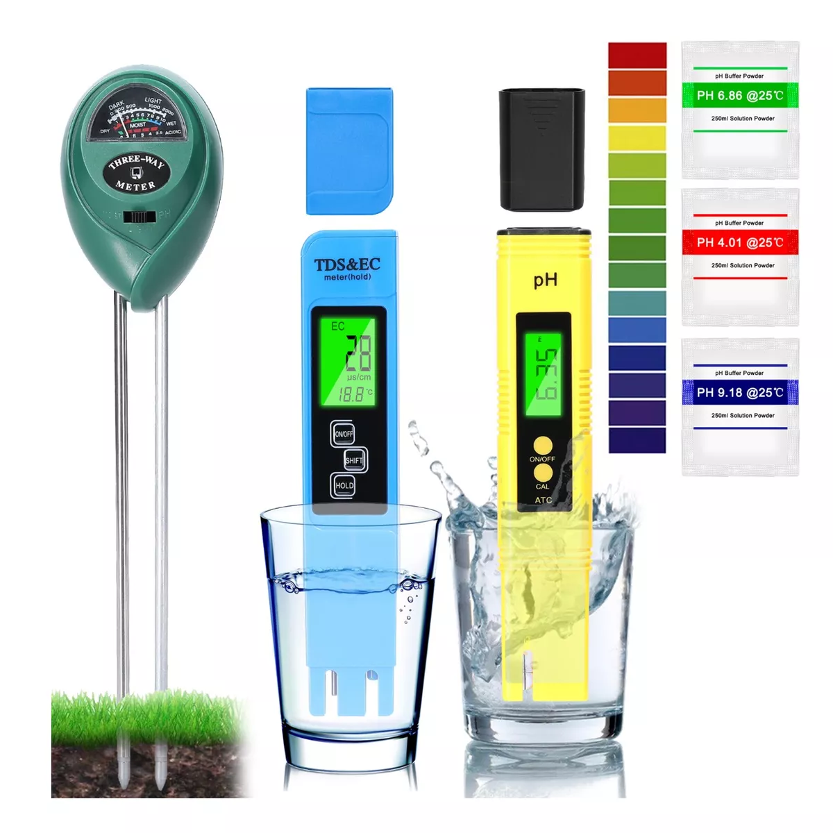 Set Medidor De Ph+medidor De Humedad+medidor Ph Suelo