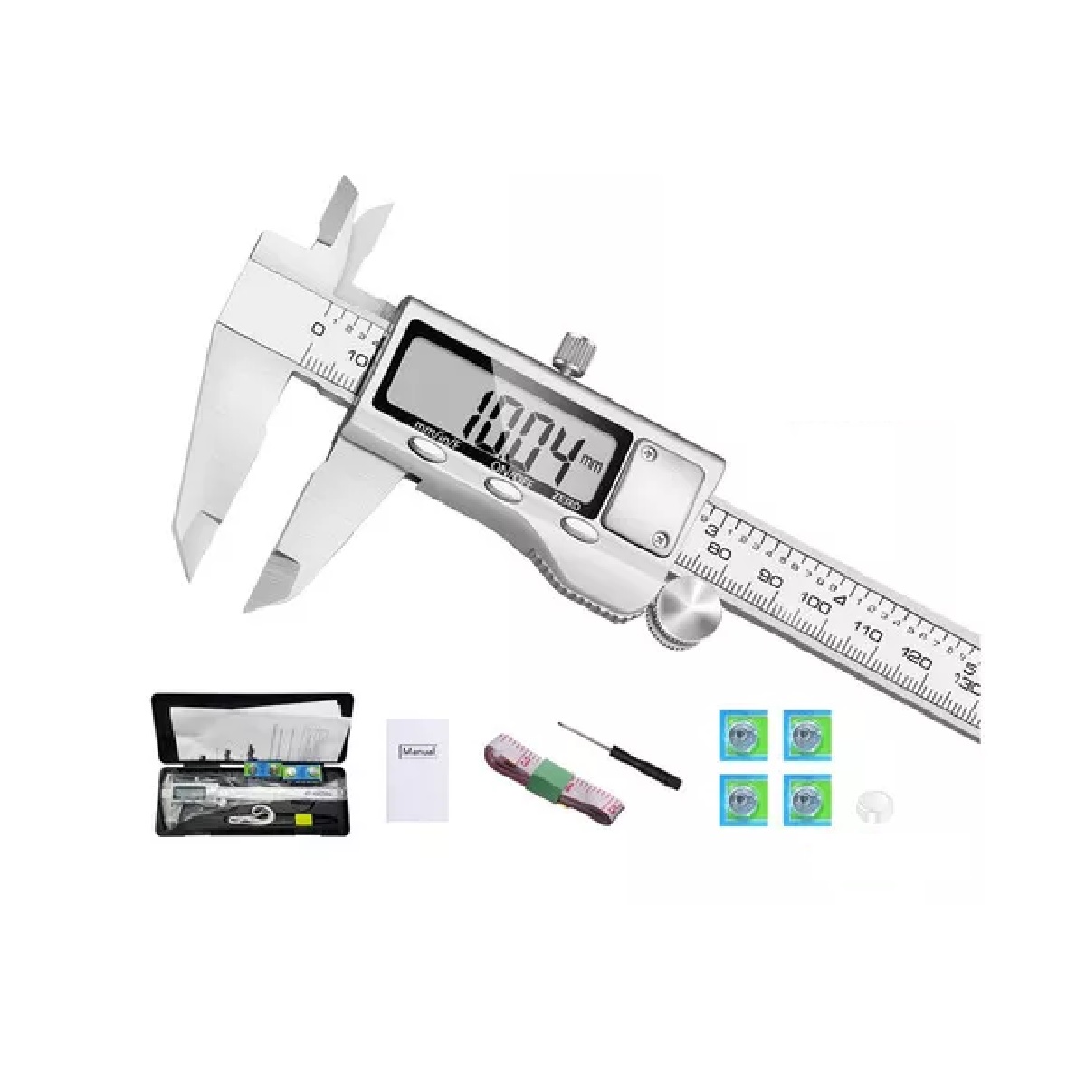 Calibrador Digital Vernier O Pie De Rey Regla Estuche Plata