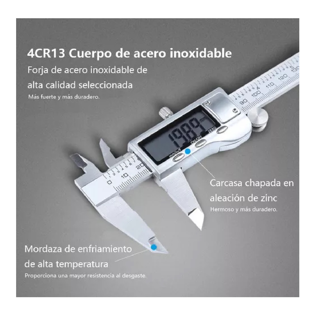 Calibrador Digital Vernier O Pie De Rey Regla Estuche Plata