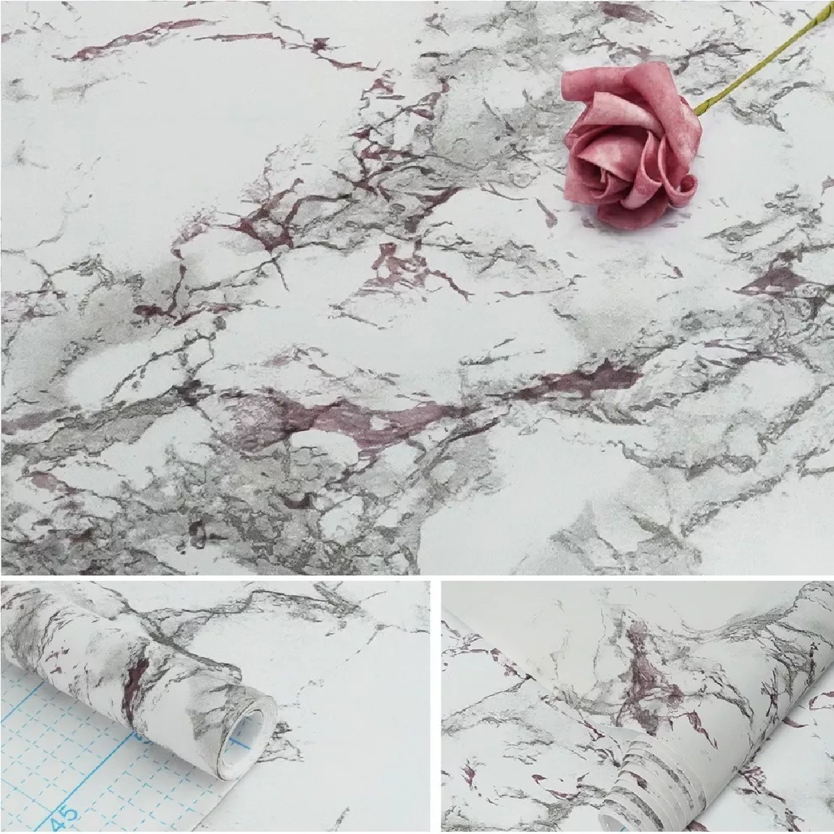 Kit Papel Tapiz Pared Vinil Autoadhesivo Pvc Mármol 20mx45cm 