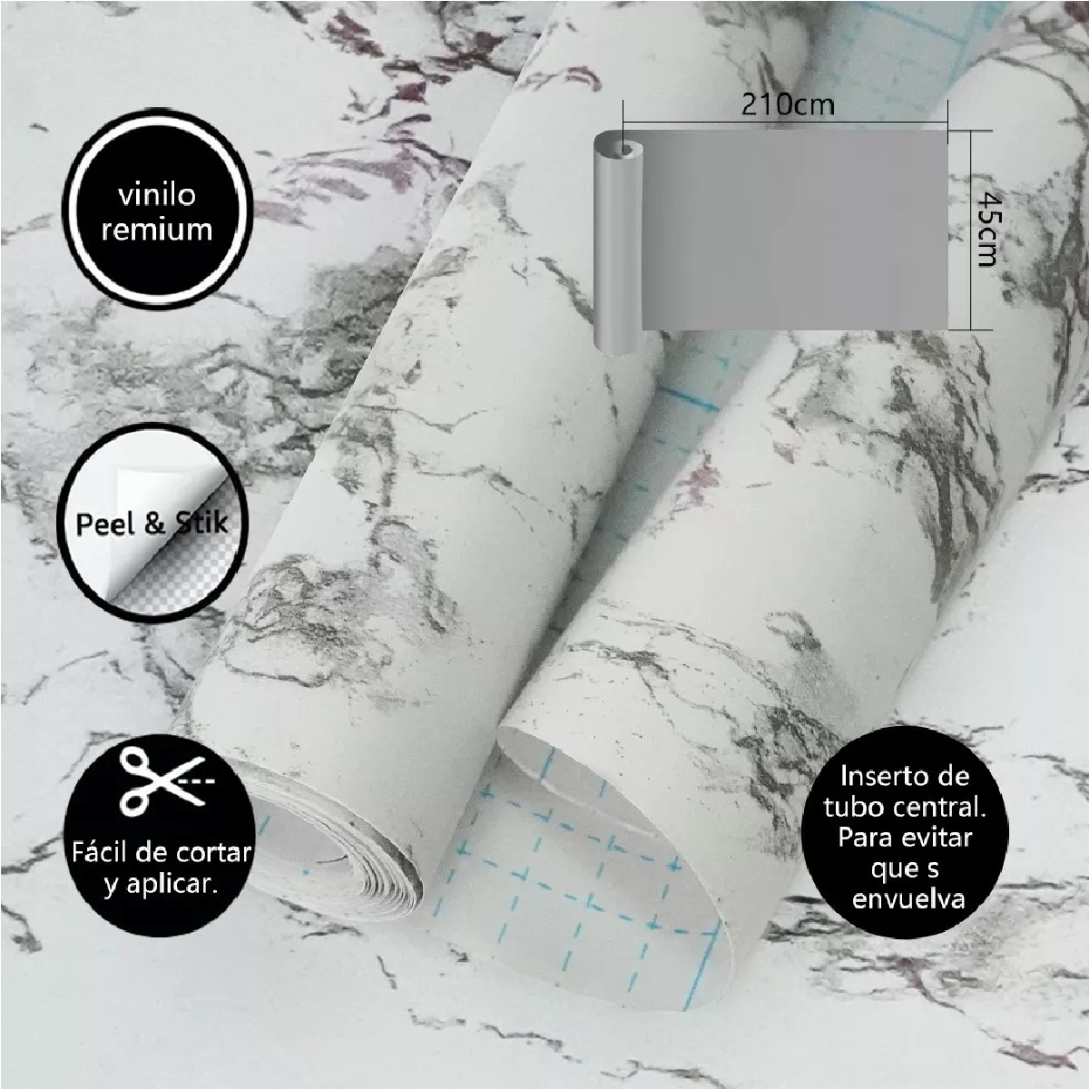 Kit Papel Tapiz Pared Vinil Autoadhesivo Pvc Mármol 20mx45cm 