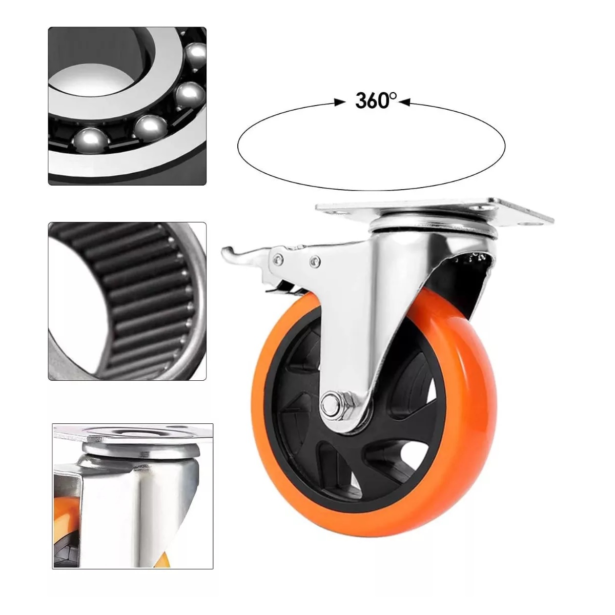 Rueda De Pvc 360 Grados Función Giratoria Rodaja Con Freno 4 Pcs Naranja