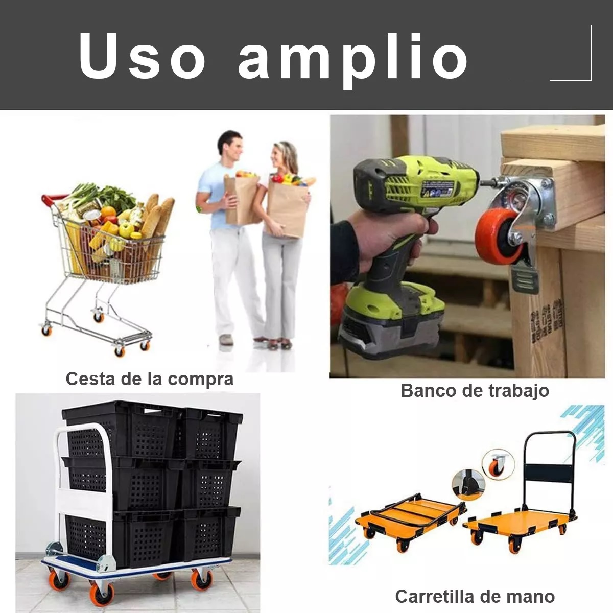 Rueda De Pvc 360 Grados Función Giratoria Rodaja Con Freno 4 Pcs Naranja