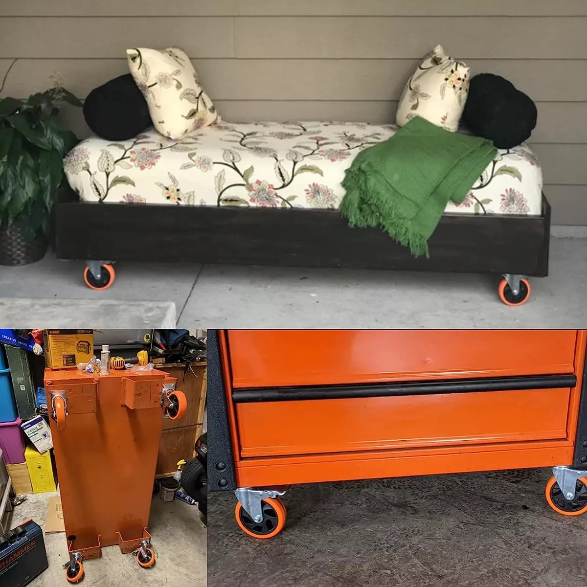 Rueda De Pvc 360 Grados Función Giratoria Rodaja Con Freno 4 Pcs Naranja