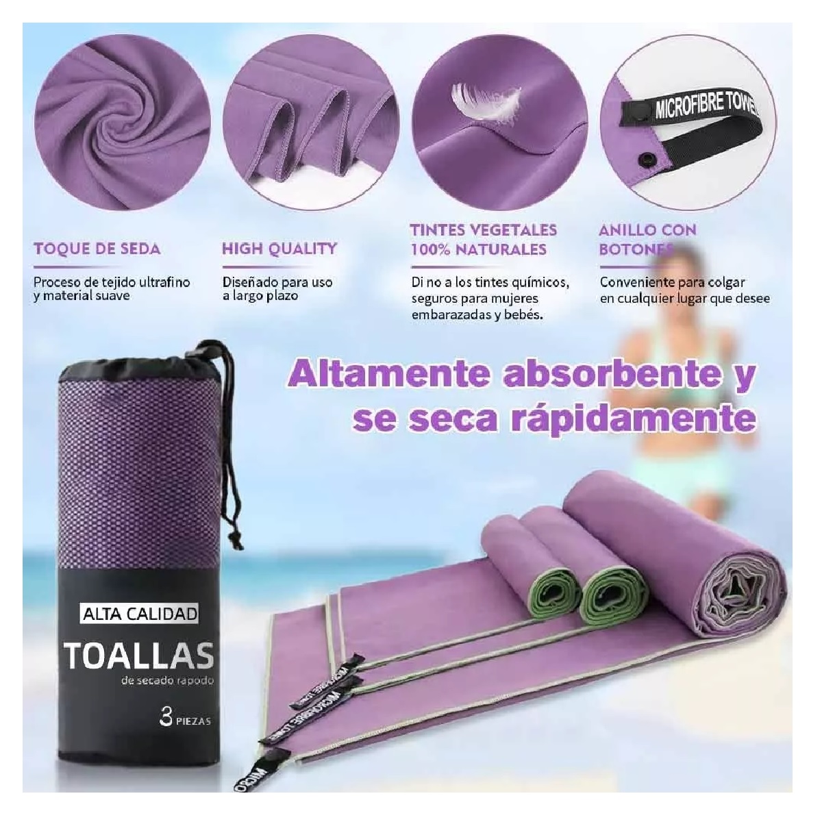 Toalla De Microfibra Secado Rápido Toalla Deportiva Para Gym Violeta