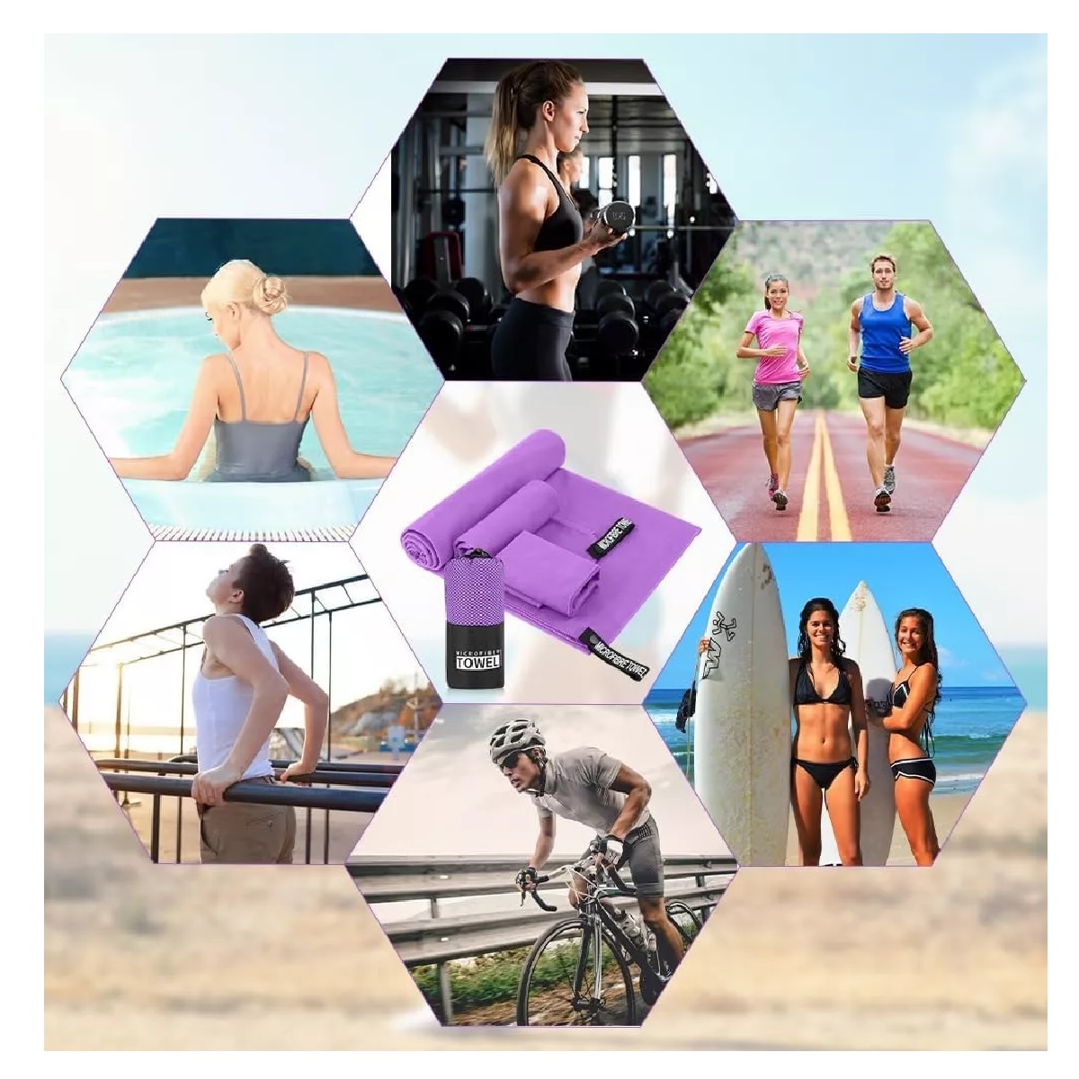 Toalla De Microfibra Secado Rápido Toalla Deportiva Para Gym Violeta
