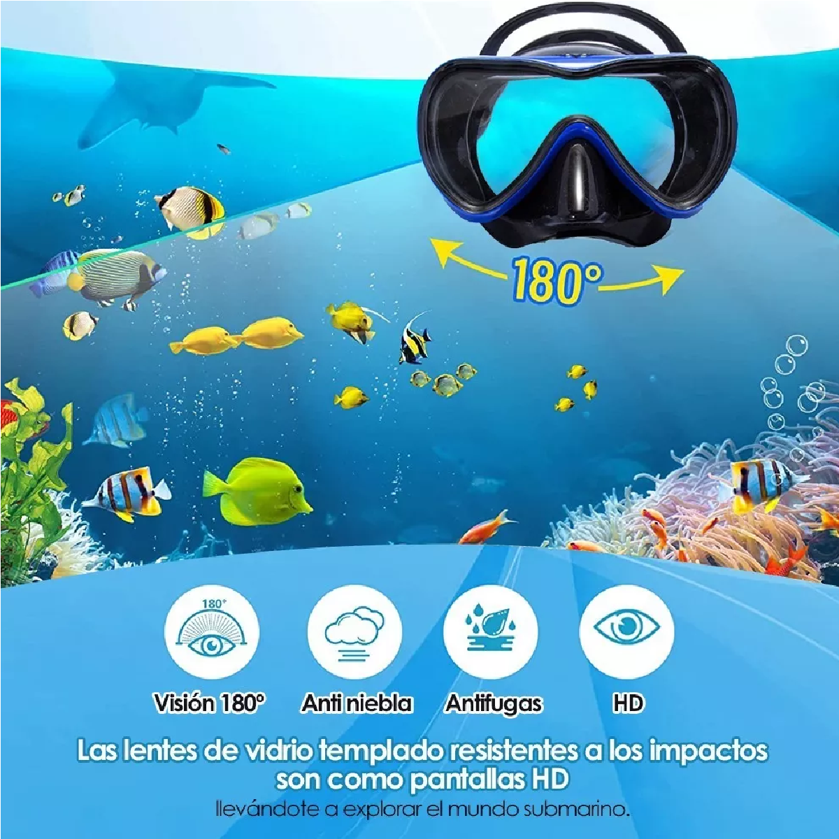 Mascara De Snorkel Visores Buceo 180º Lentes Anti Niebla