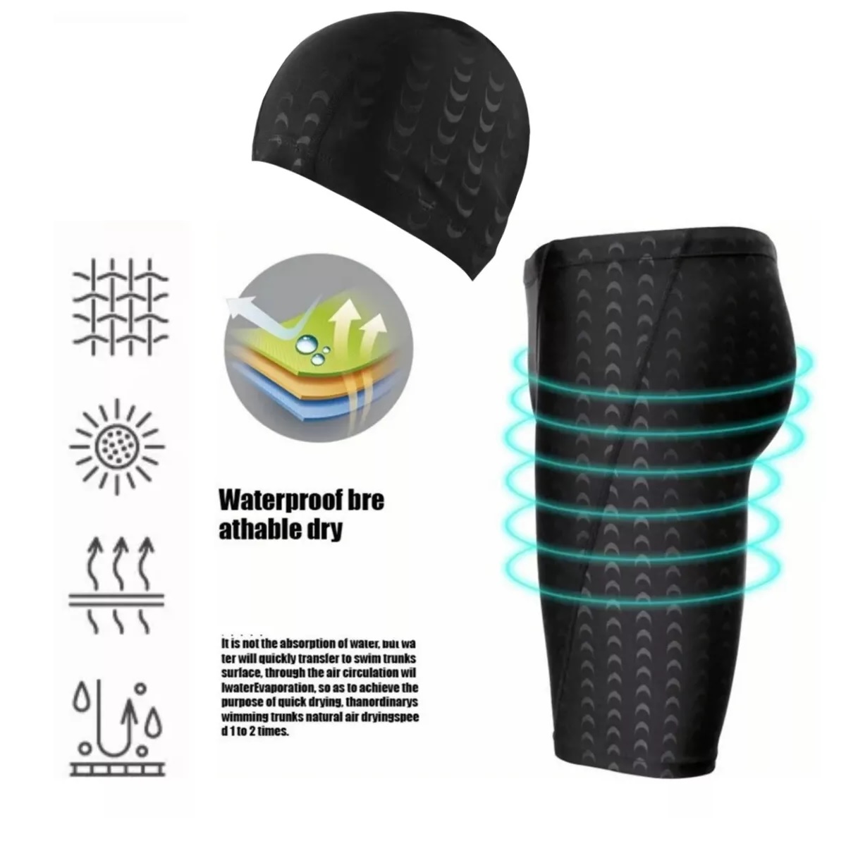 Trajes De Baño Deportivo Hombre Natación Y Gorro De Natación 4XL