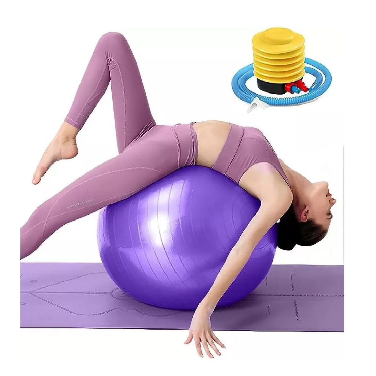 Pelota Fitness De Ejercicio Para Yoga Pilates 65cm Con Bomba Purpura