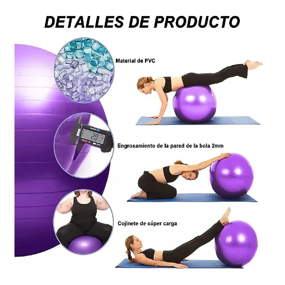 Pelota Fitness De Ejercicio Para Yoga Pilates 65cm Con Bomba Purpura