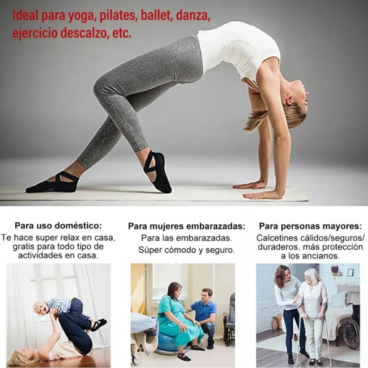 Calcetines De Yoga Danza Pilates 5 Pares Negro/Gris/Obscuro/Gris/Claro