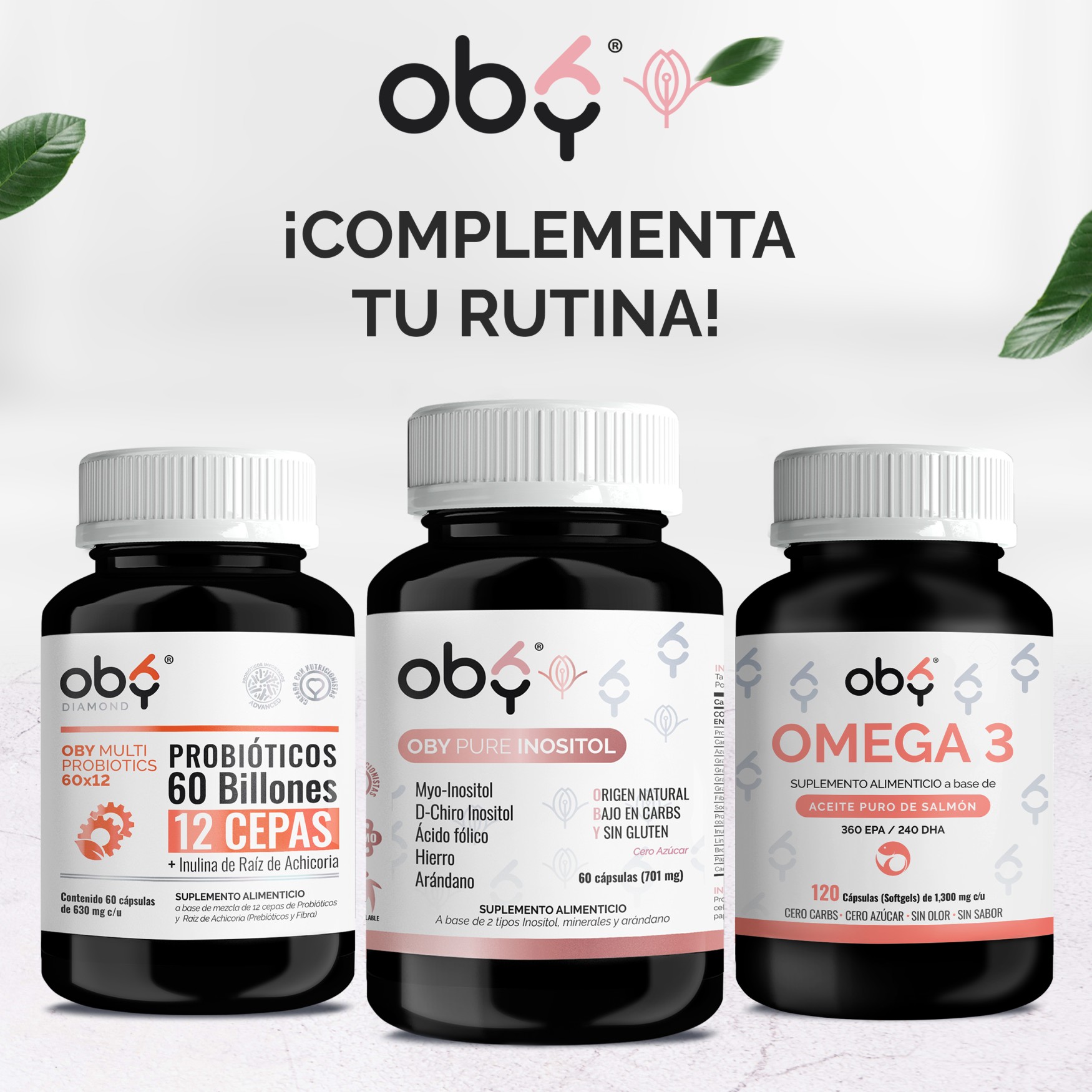 OBY Pure Inositol | Suplemento de Inositol Myo Inositol y D-Chiro-Inositol, Ácido Fólico, Hierro y Extracto de Arándano | 60 cápsulas para 60 días | Multivitaminico Mujer