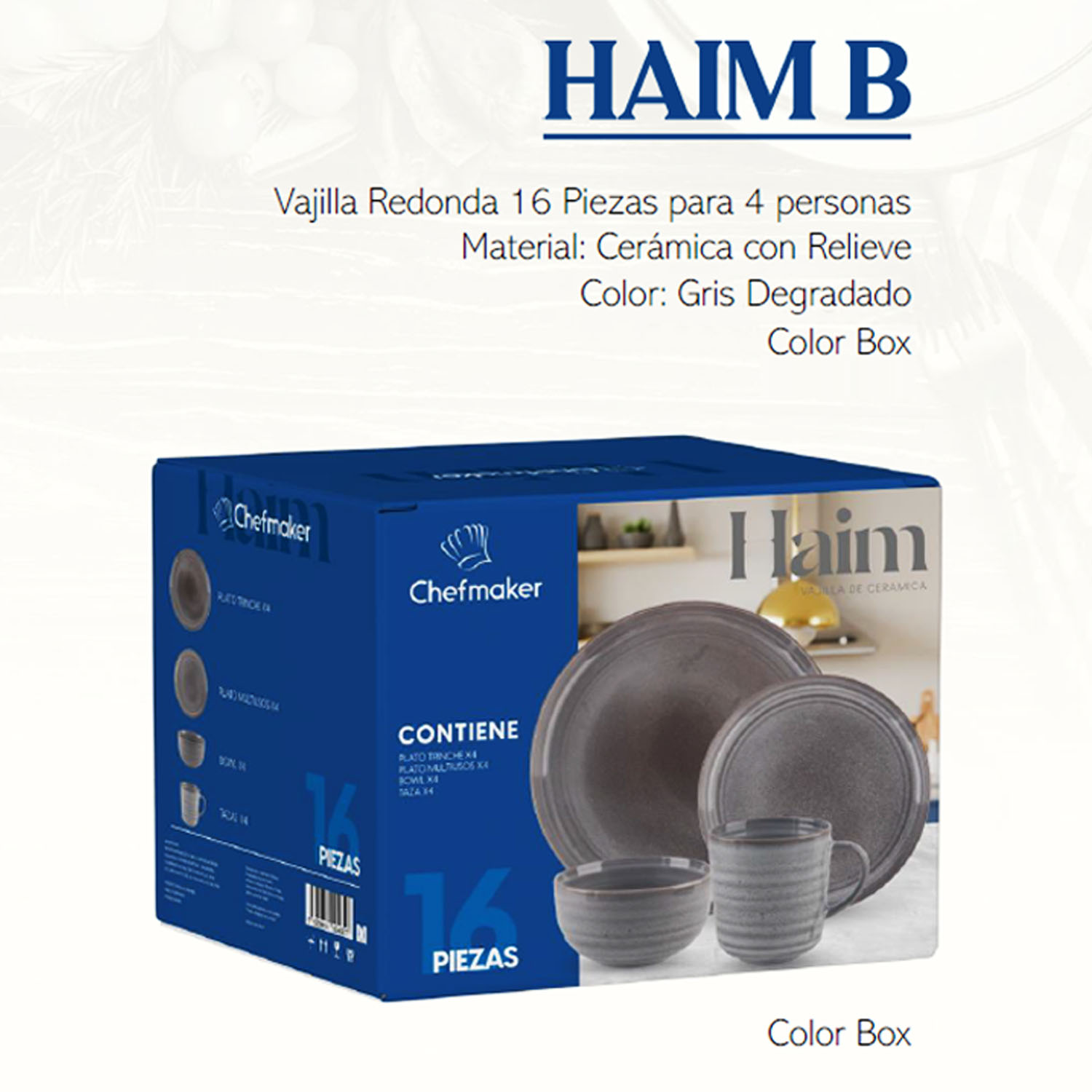 Vajilla De 16 Piezas 4 Personas Cerámica Haim-B Chefmaker Moderna