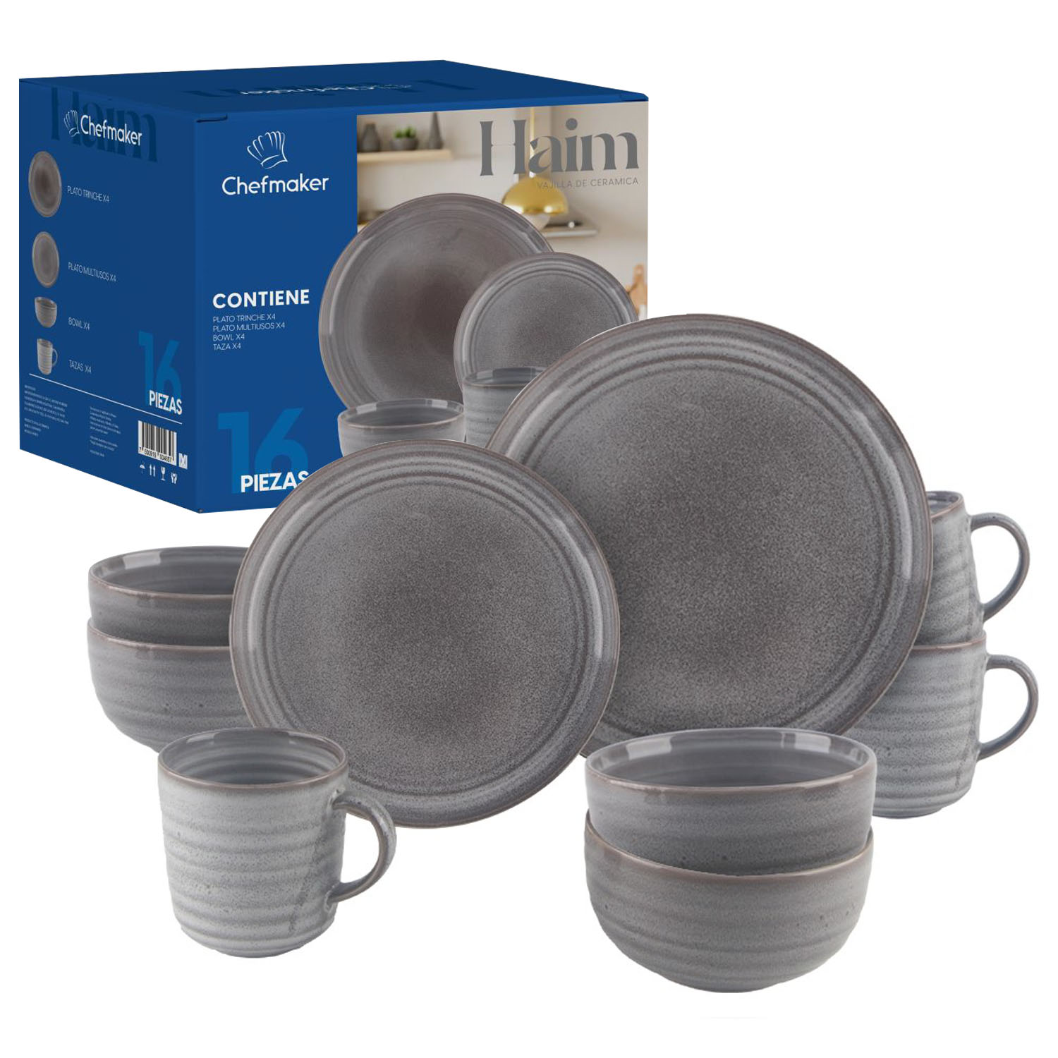 Vajilla De 16 Piezas 4 Personas Cerámica Haim-B Chefmaker Moderna