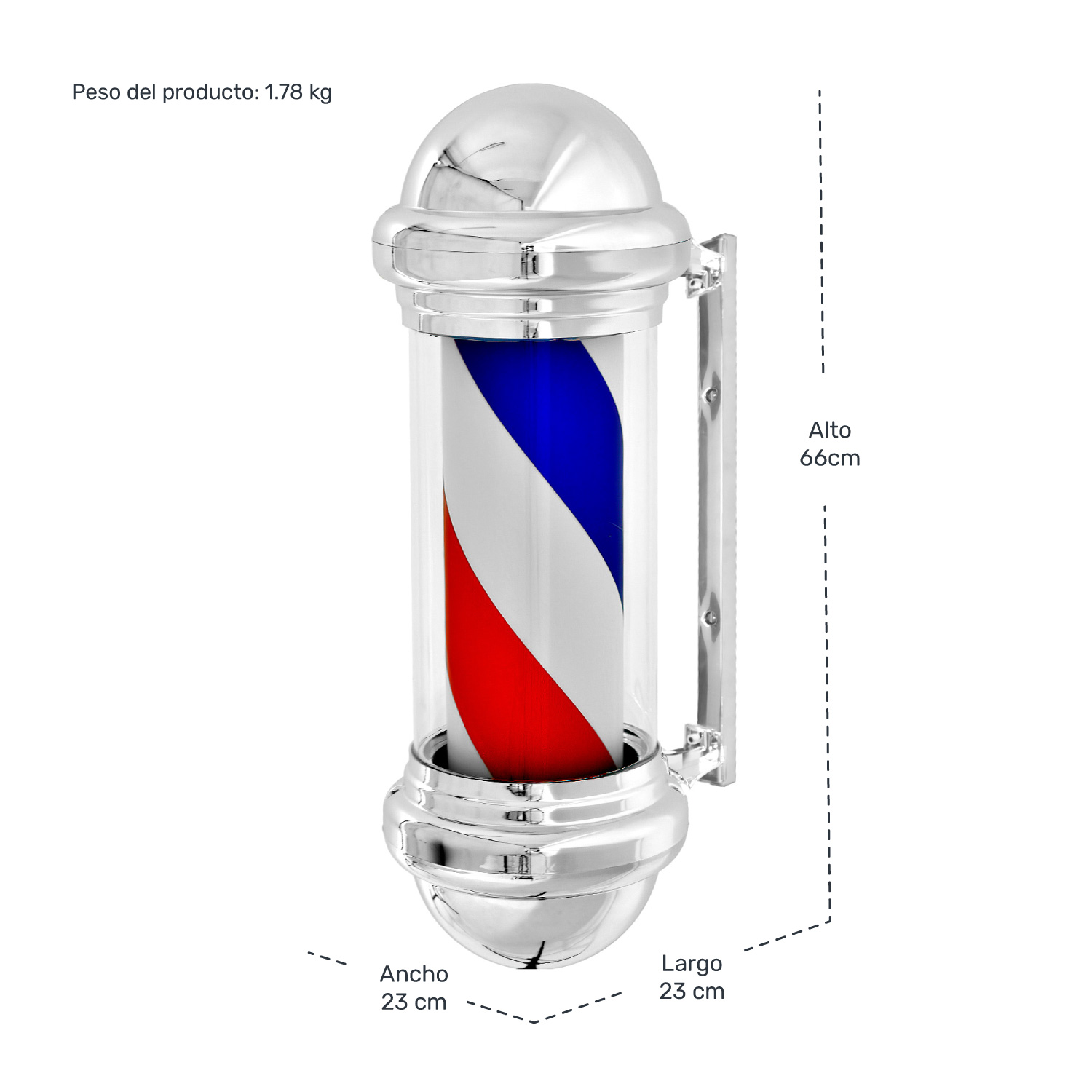 Caramelo Barberia Luz Led Giratorio 66 Cm Peluqueria Salon