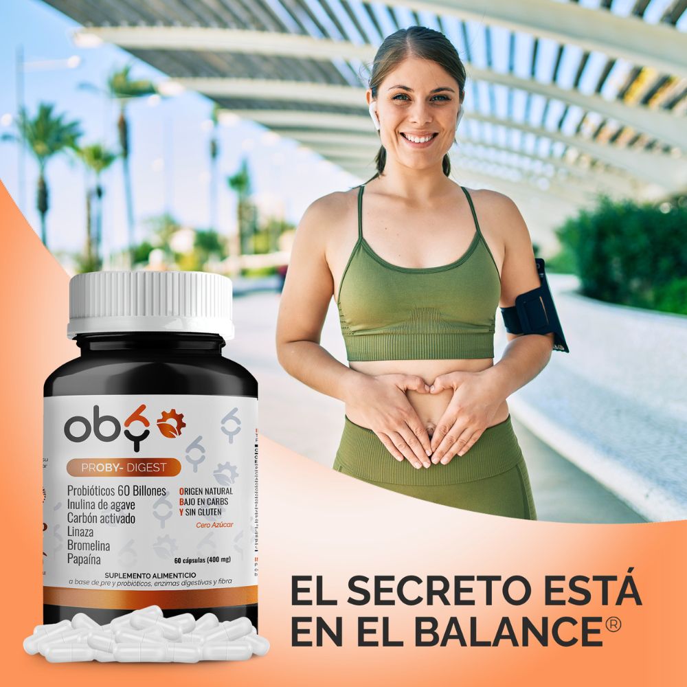 OBY Proby Digest Probióticos 60 Billones, Prebióticos, Inulina de Agave, Enzimas Digestivas y Carbón Activado | 60 Cápsulas para 60 Días | Probioticos Hombre y Mujer
